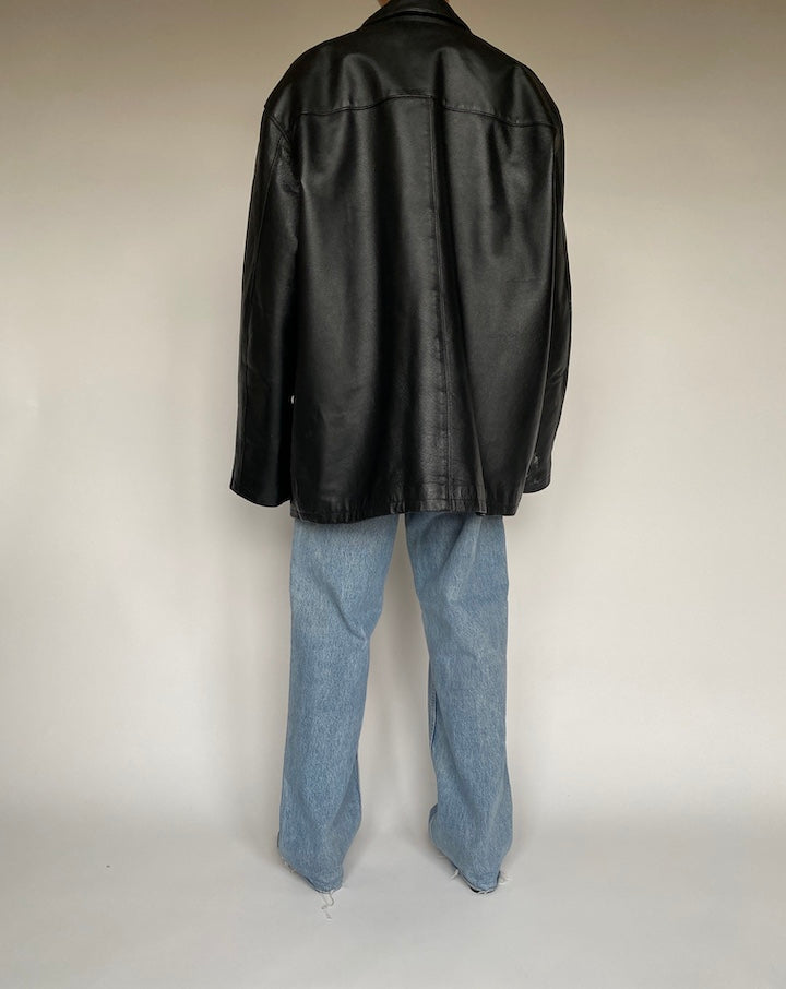 VINTAGE BLACK OVERSIZED LEATHER JACKET 2609