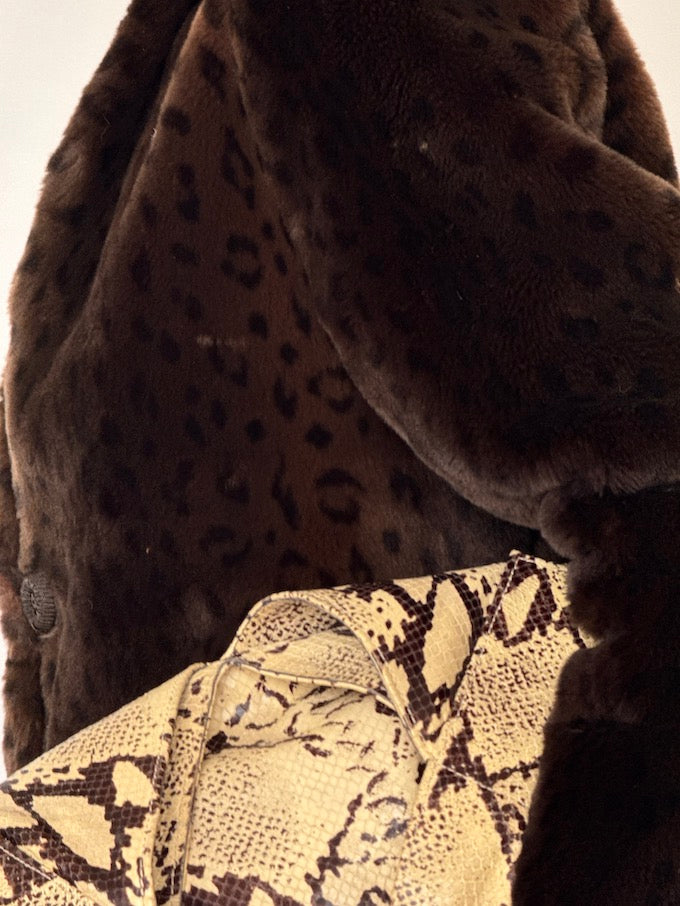 Vintage Cropped Animal Print Faux Fur Jacket