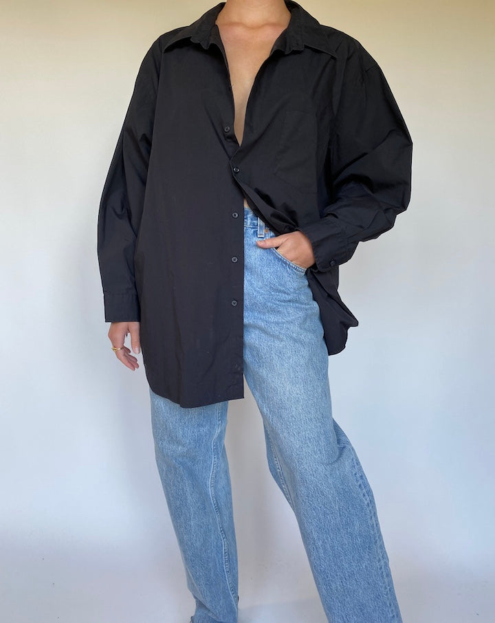 VINTAGE OVERSIZED BLACK BUTTON DOWN LONG SLEEVE SHIRT 3124