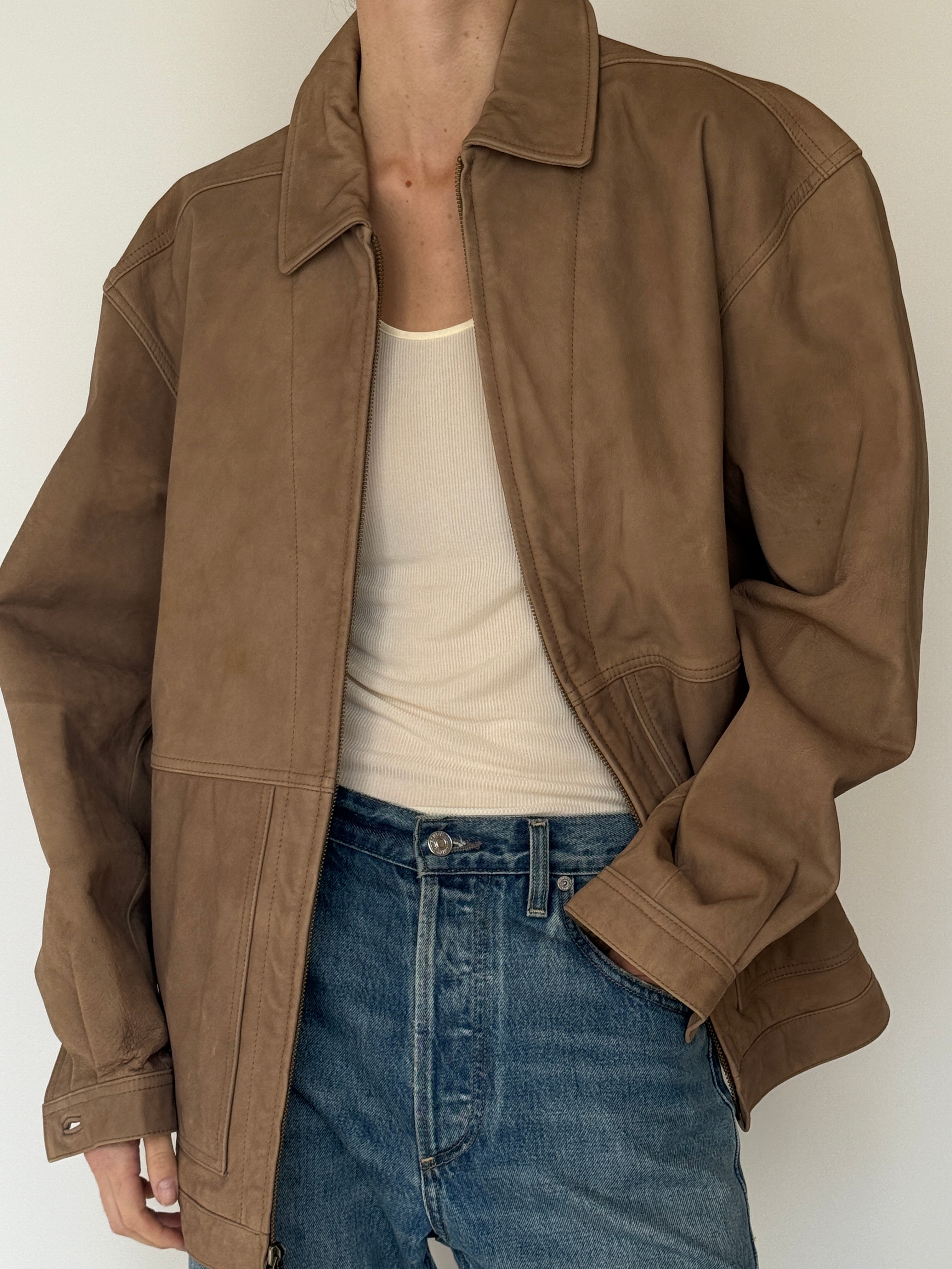 Vintage Bomber Leather Jacket Brown