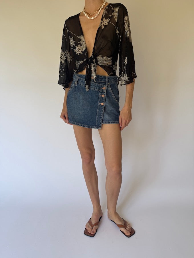 Vintage sheer Floral Tie-Front Blouse 6177