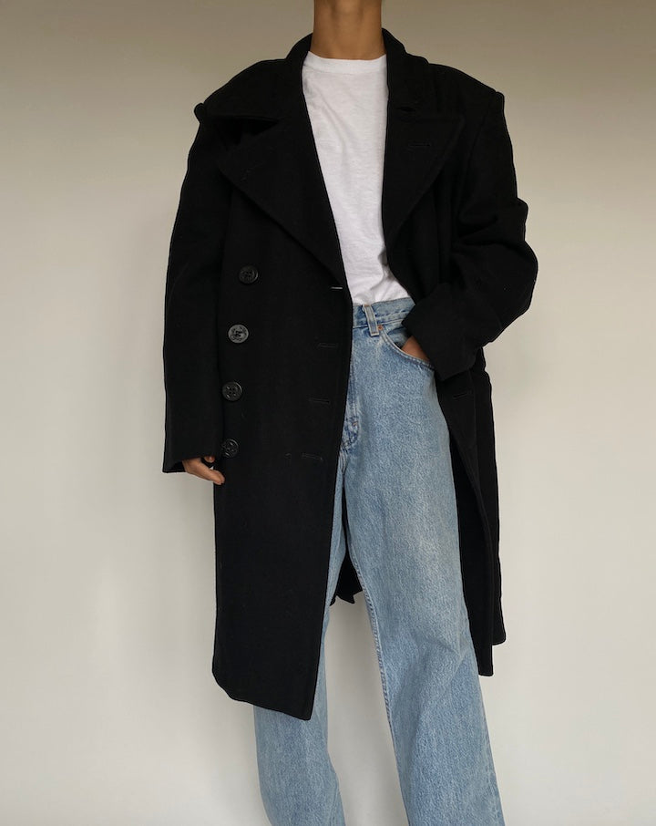 VINTAGE BLACK WOOOL BLENDED COAT 2612