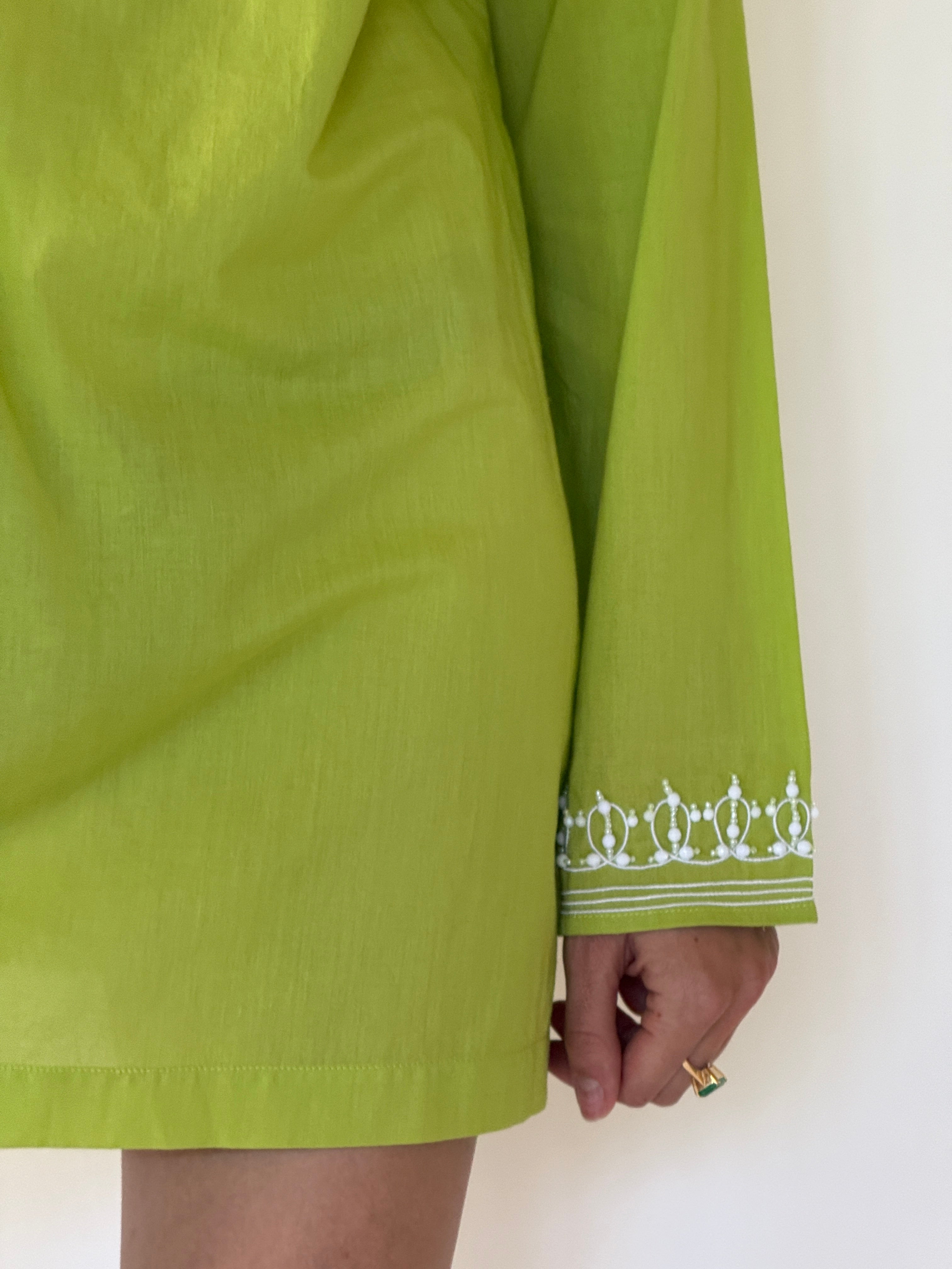 Vintage Michael Kors Swim lime green swim cover-up embroidered cuff detail