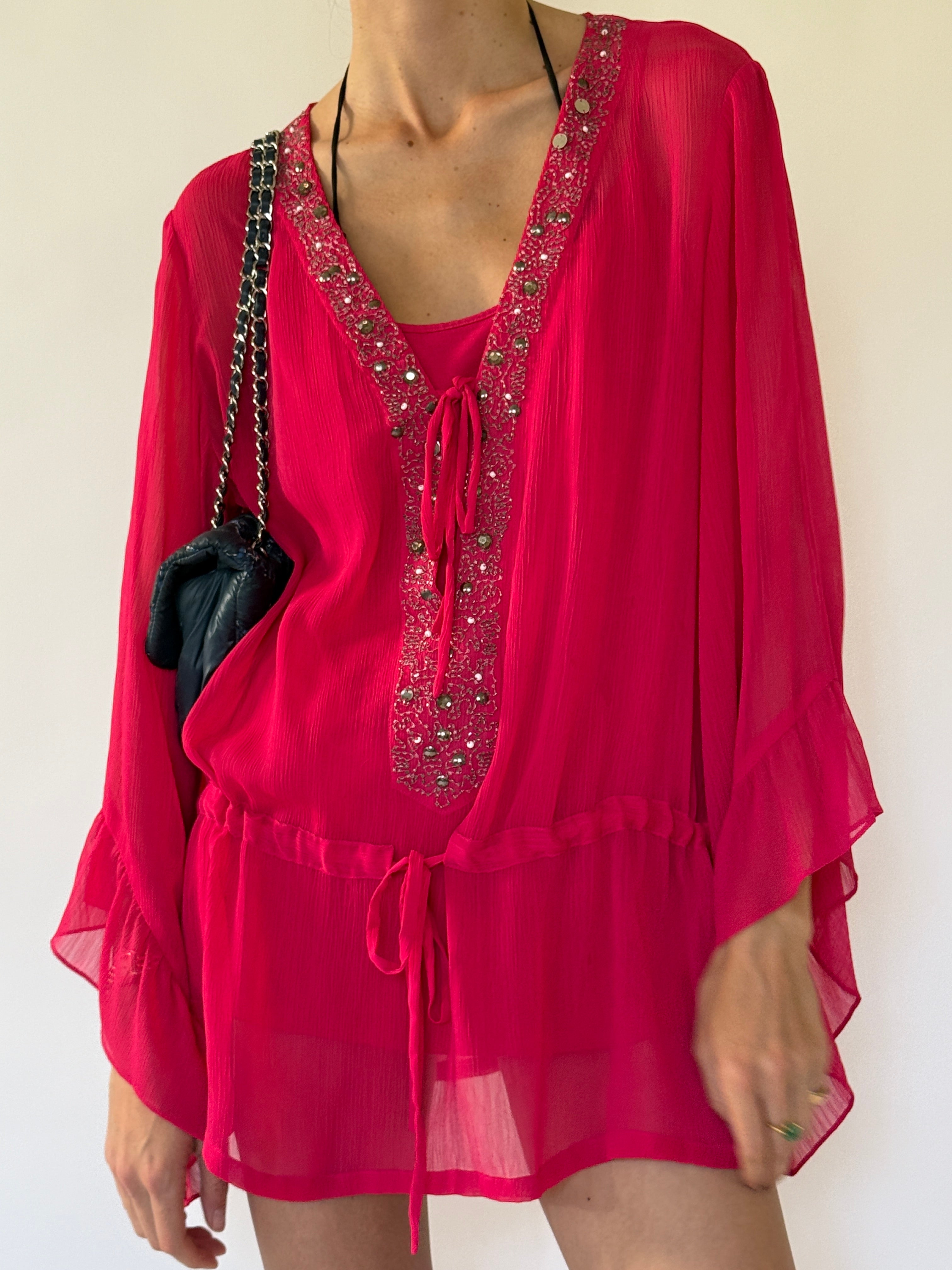 Vintage pink embellished swim cover-up front view