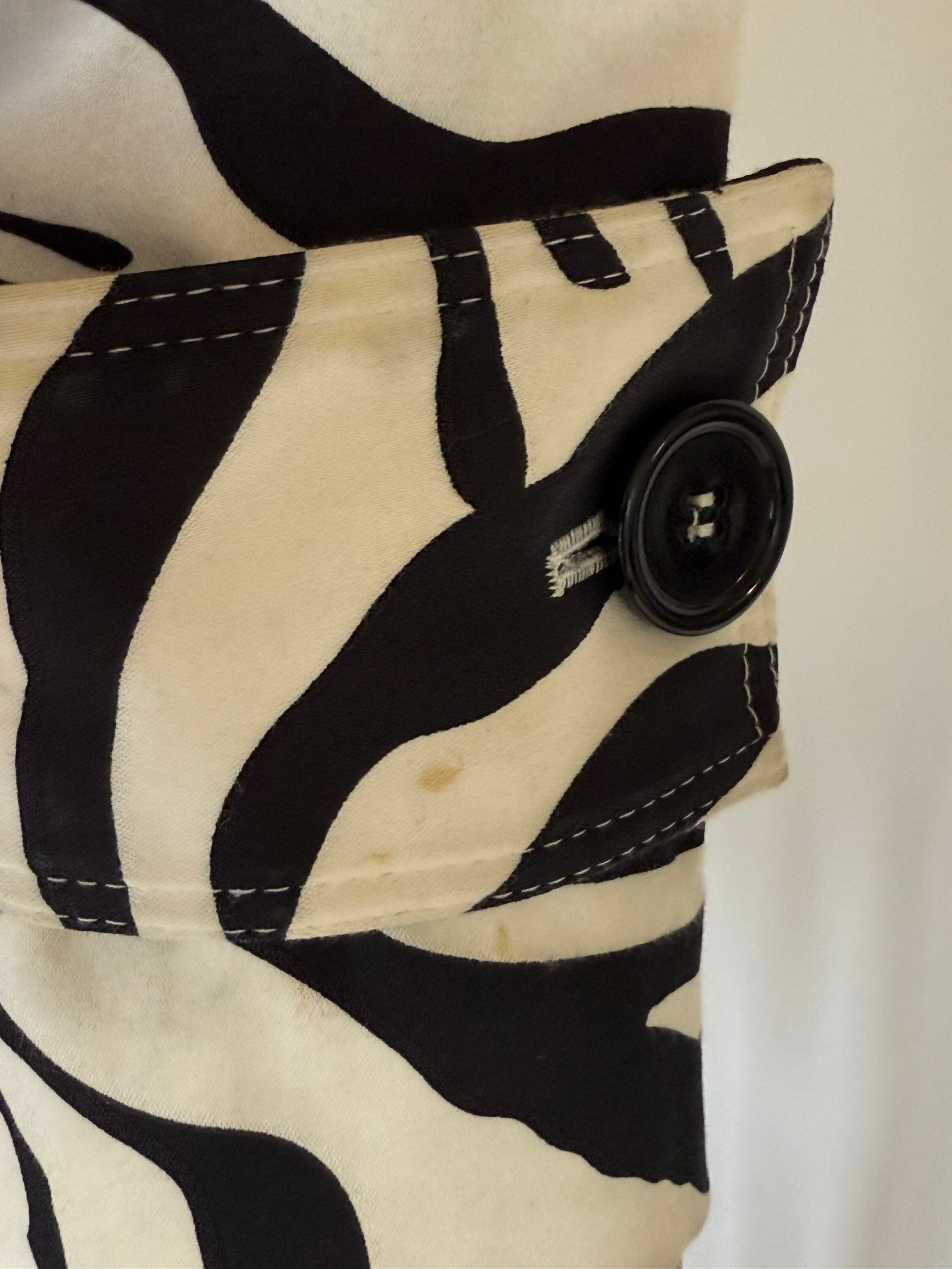 Vintage Zebra Print Belted Trench Jacket Black White 7666