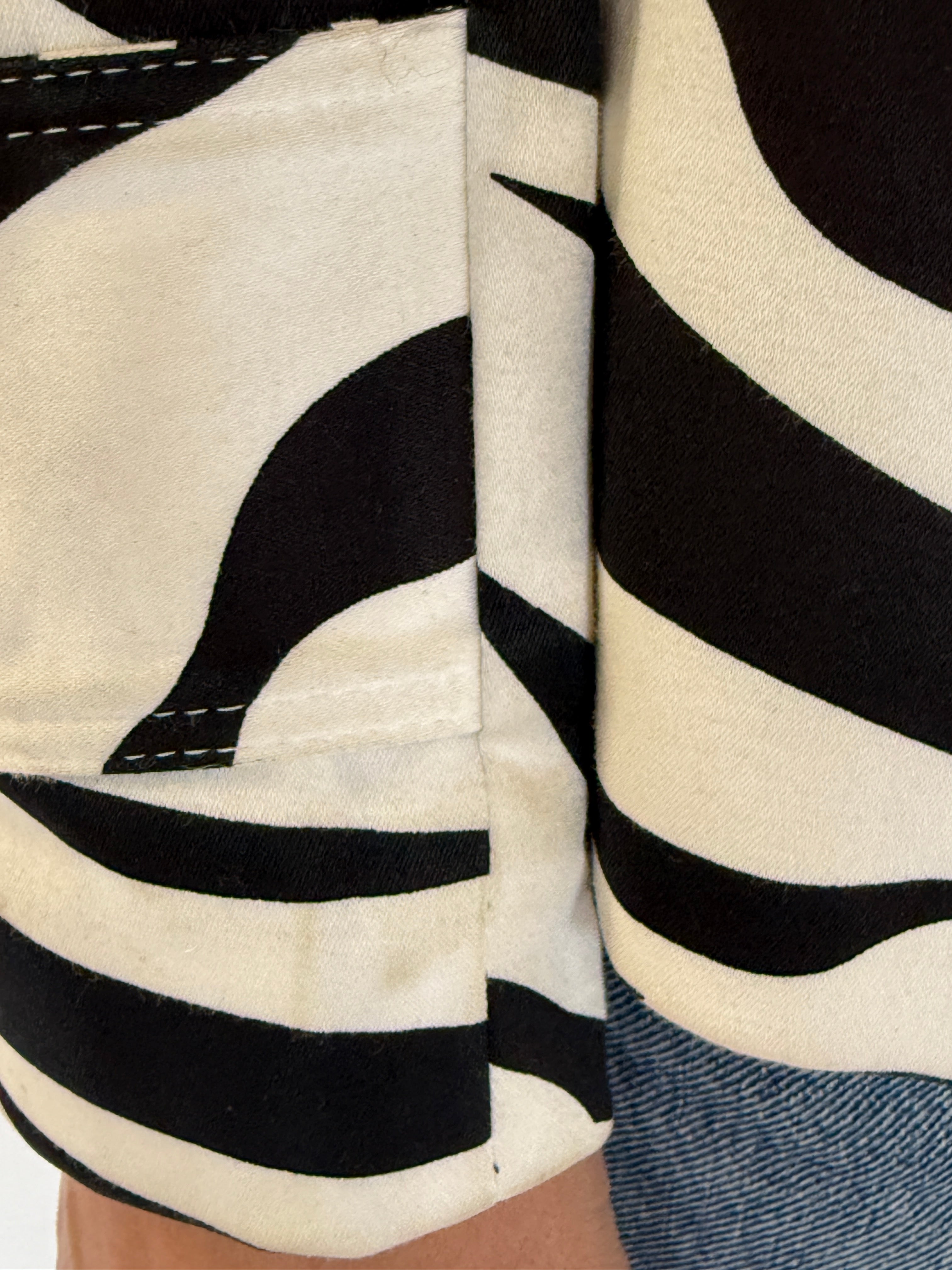 Vintage Zebra Print Belted Trench Jacket Black White 7666