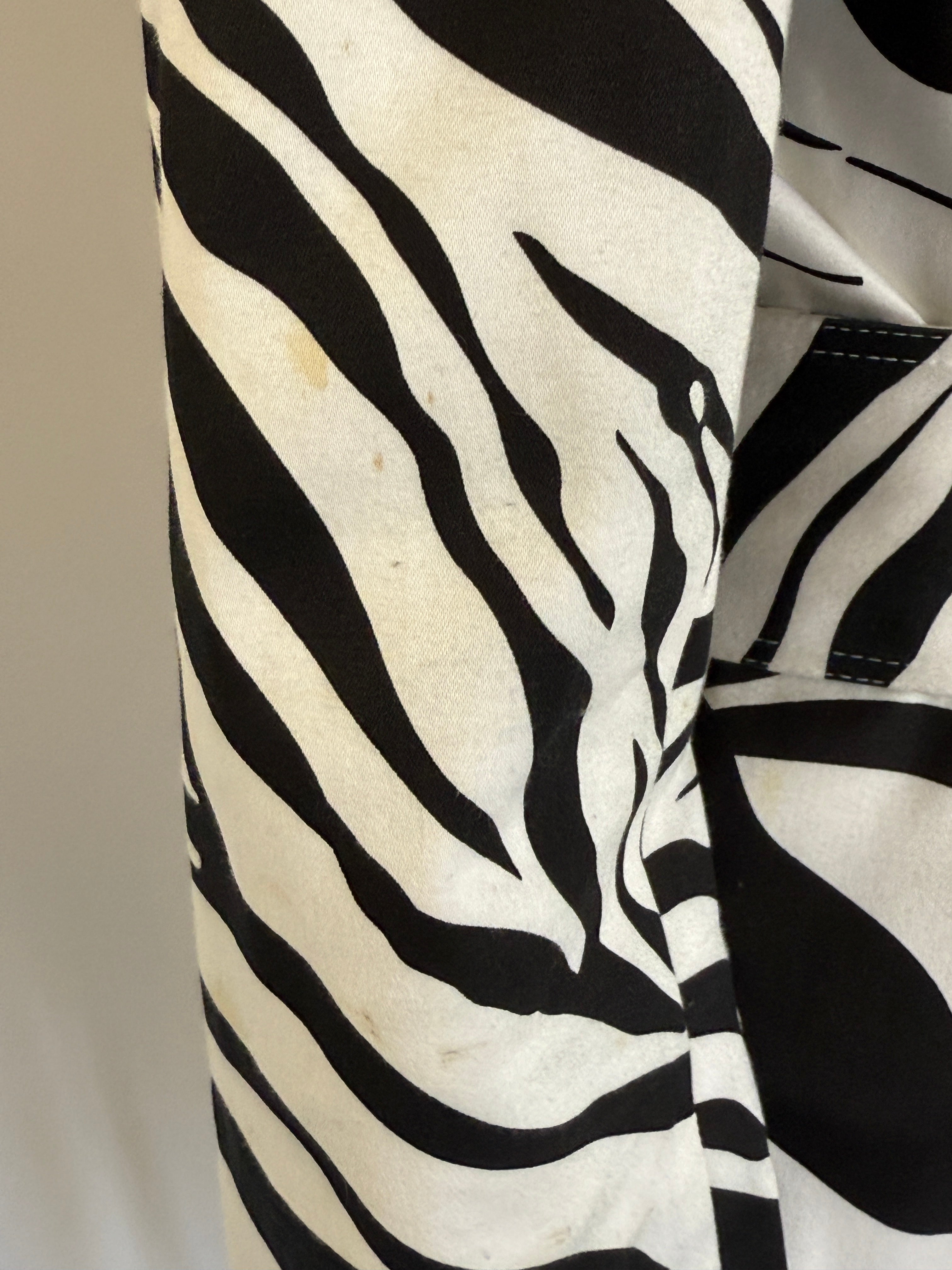 Vintage Zebra Print Belted Trench Jacket Black White 7666