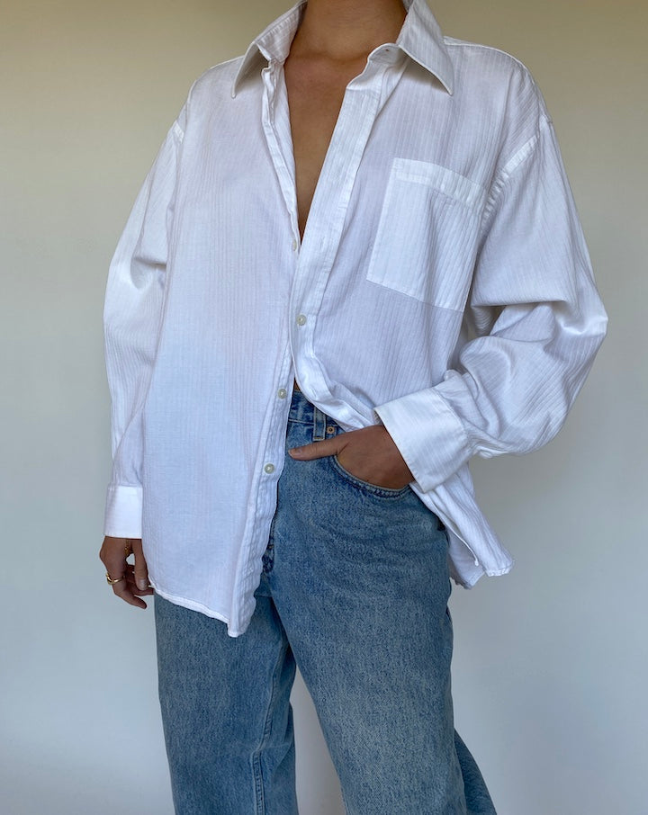 VINTAGE OVERSIZED WHITE STRIPED COTTON SHIRT 3128