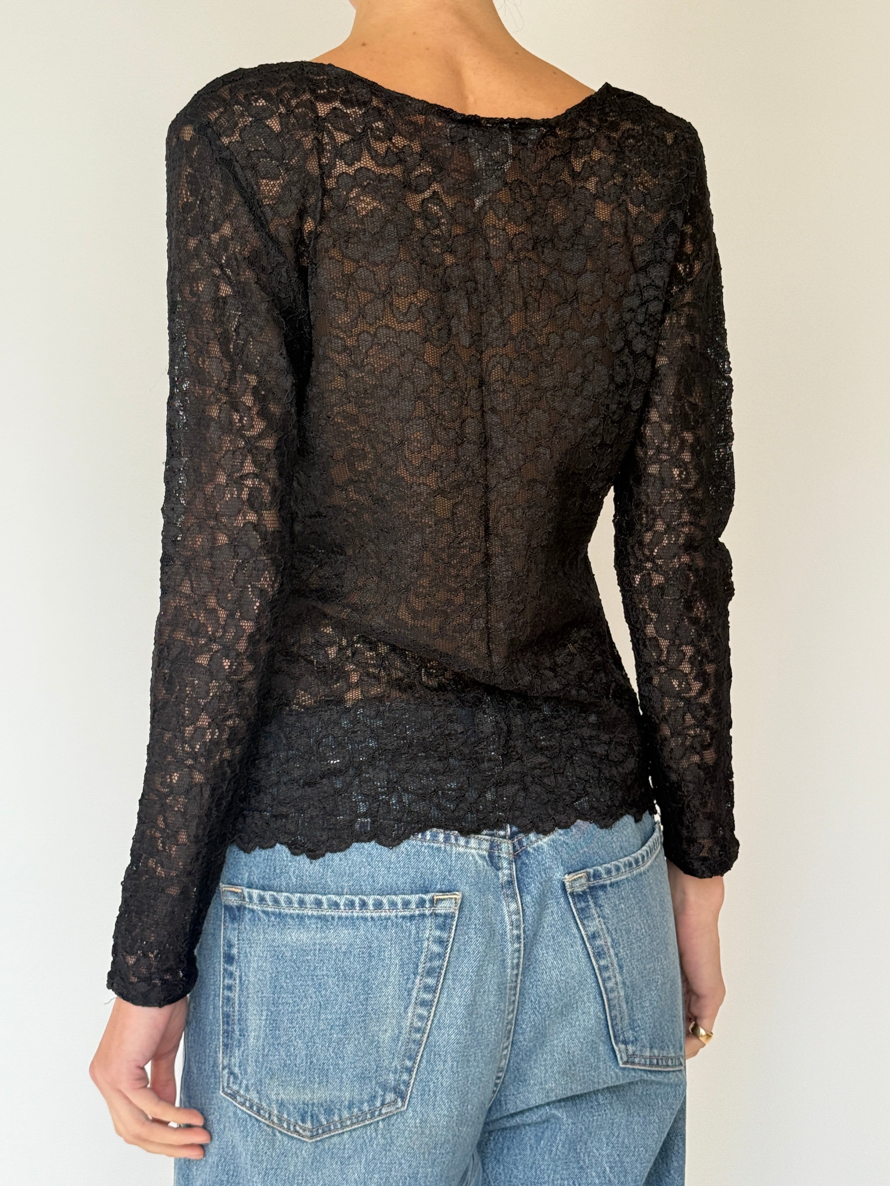 Vintage Lace Long Sleeve Top Black 7047
