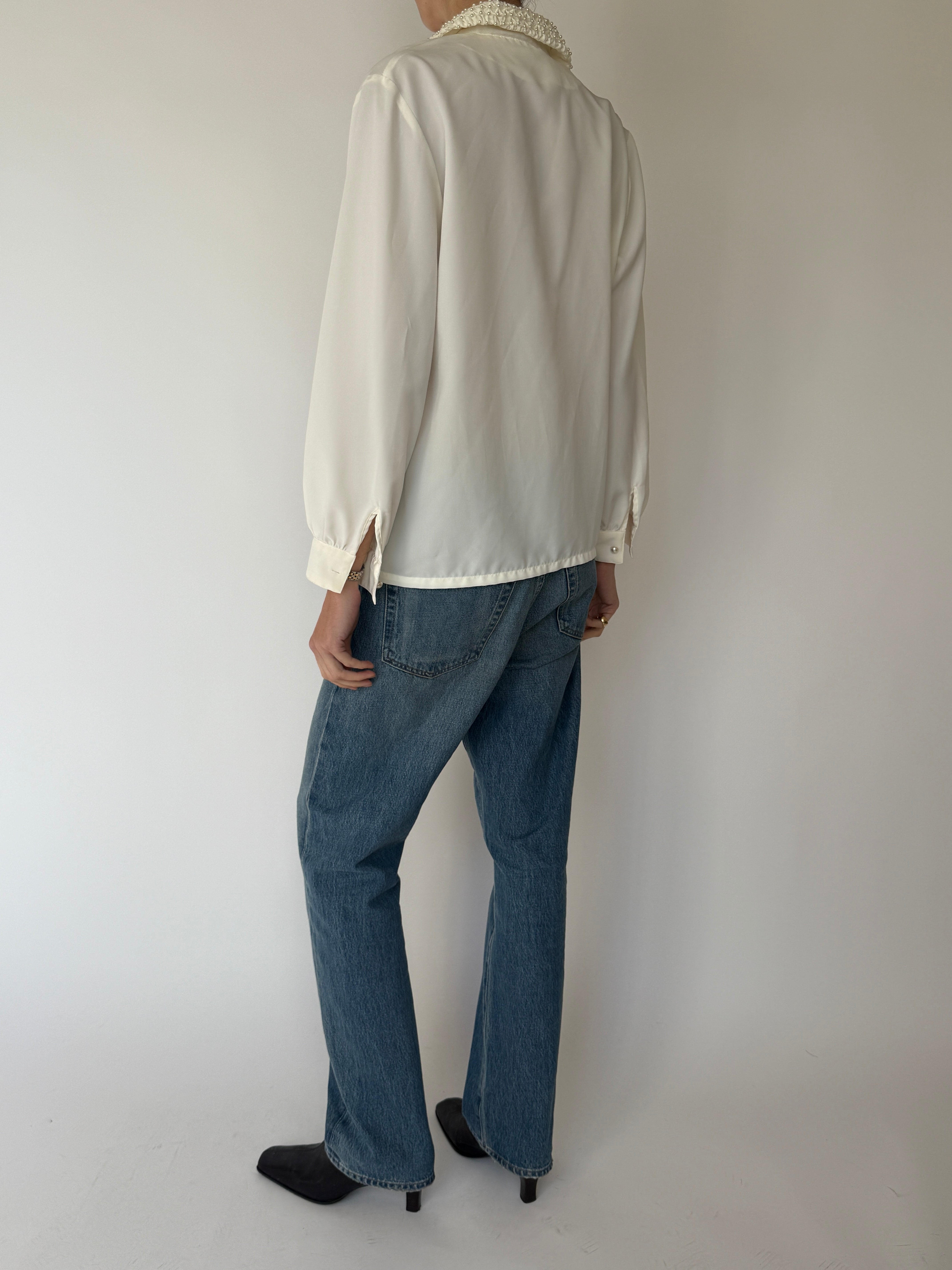 Vintage Blouse With Beaded Collar Ivory 7048