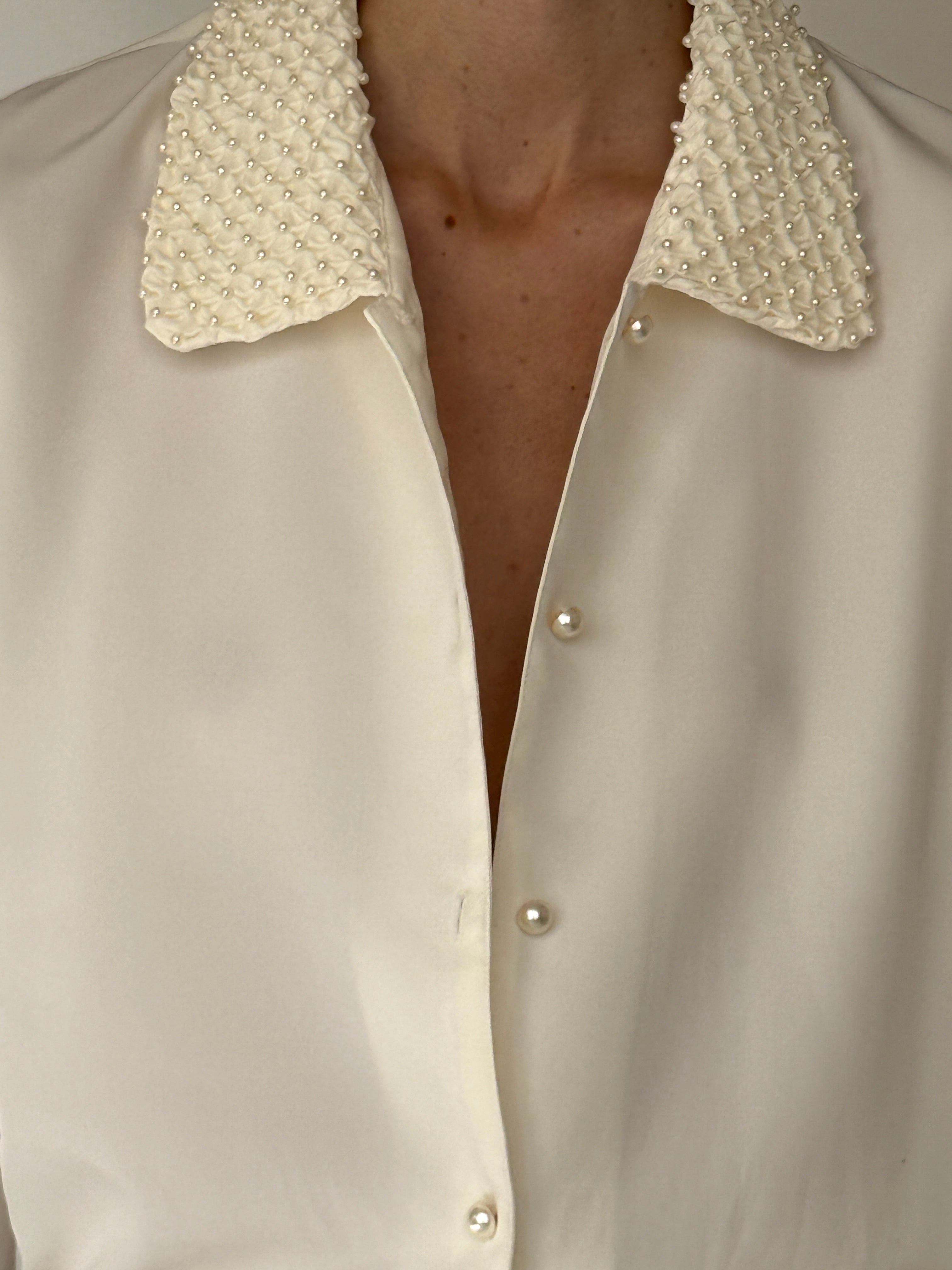 Vintage Blouse With Beaded Collar Ivory 7048