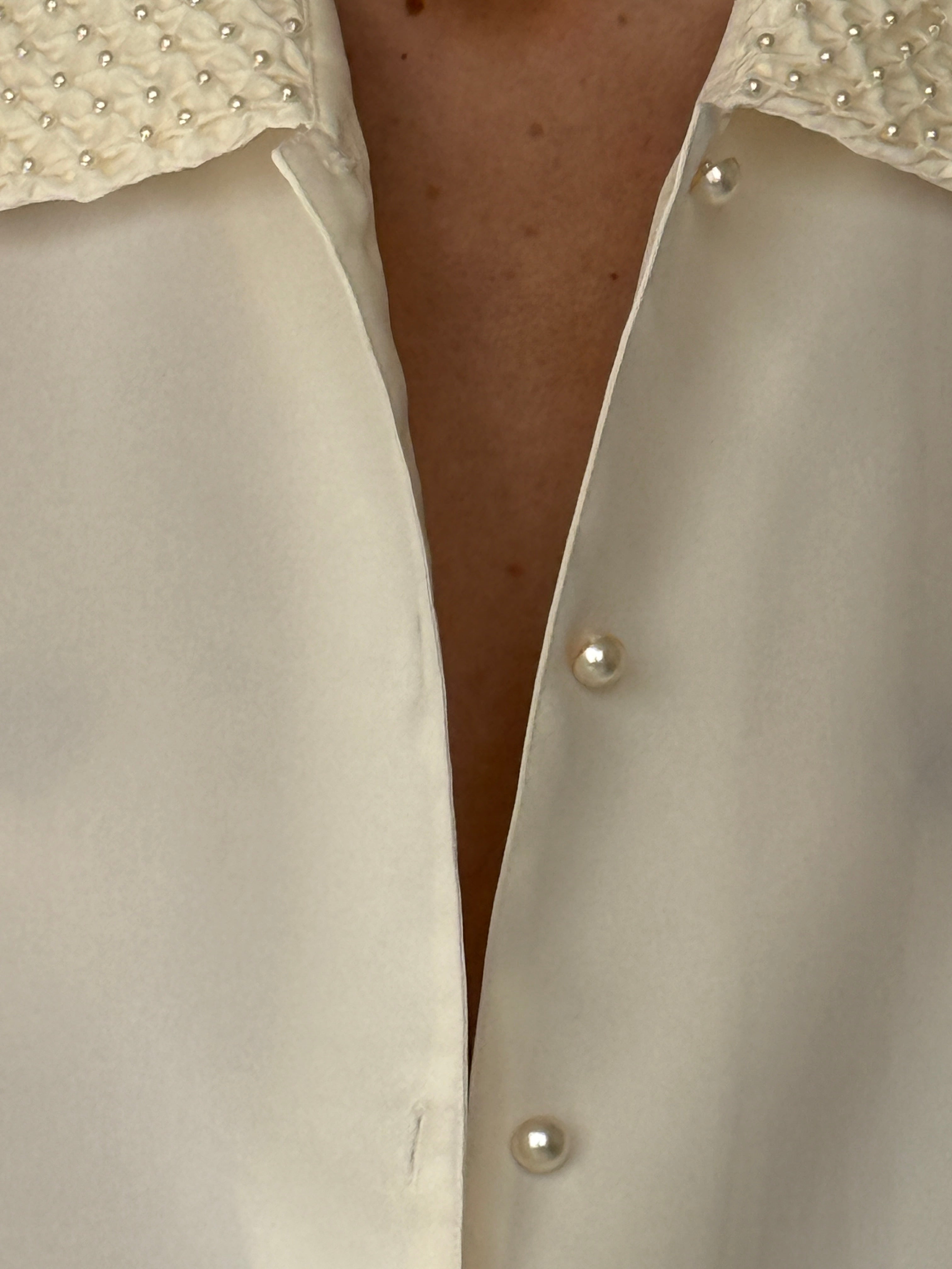 Vintage Blouse With Beaded Collar Ivory 7048
