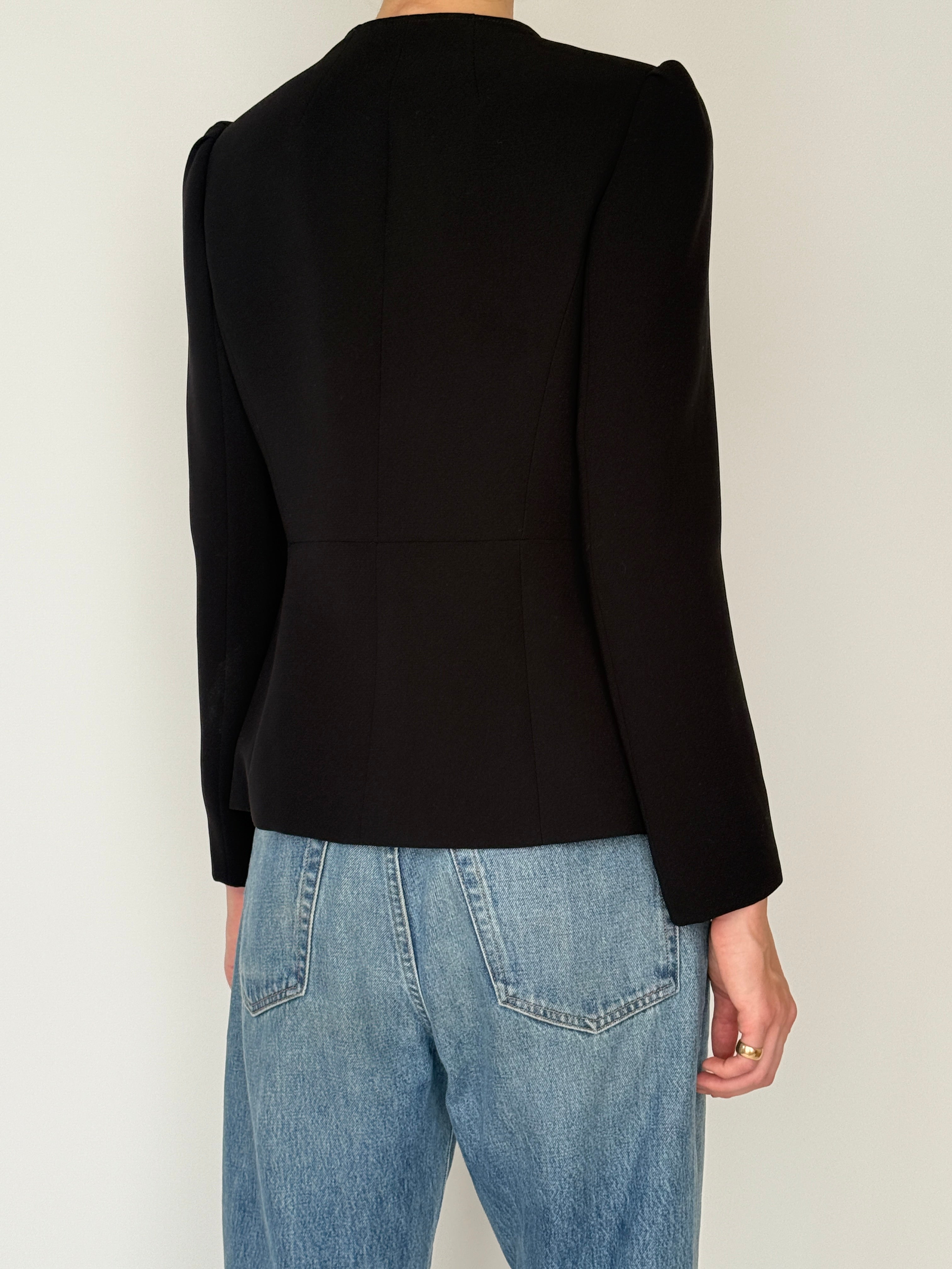 Vintage black open-front blazer back view