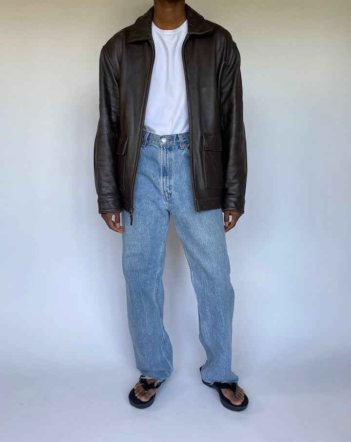 VINTAGE OVERSIZED DARK BROWN LEATHER JACKET 3587