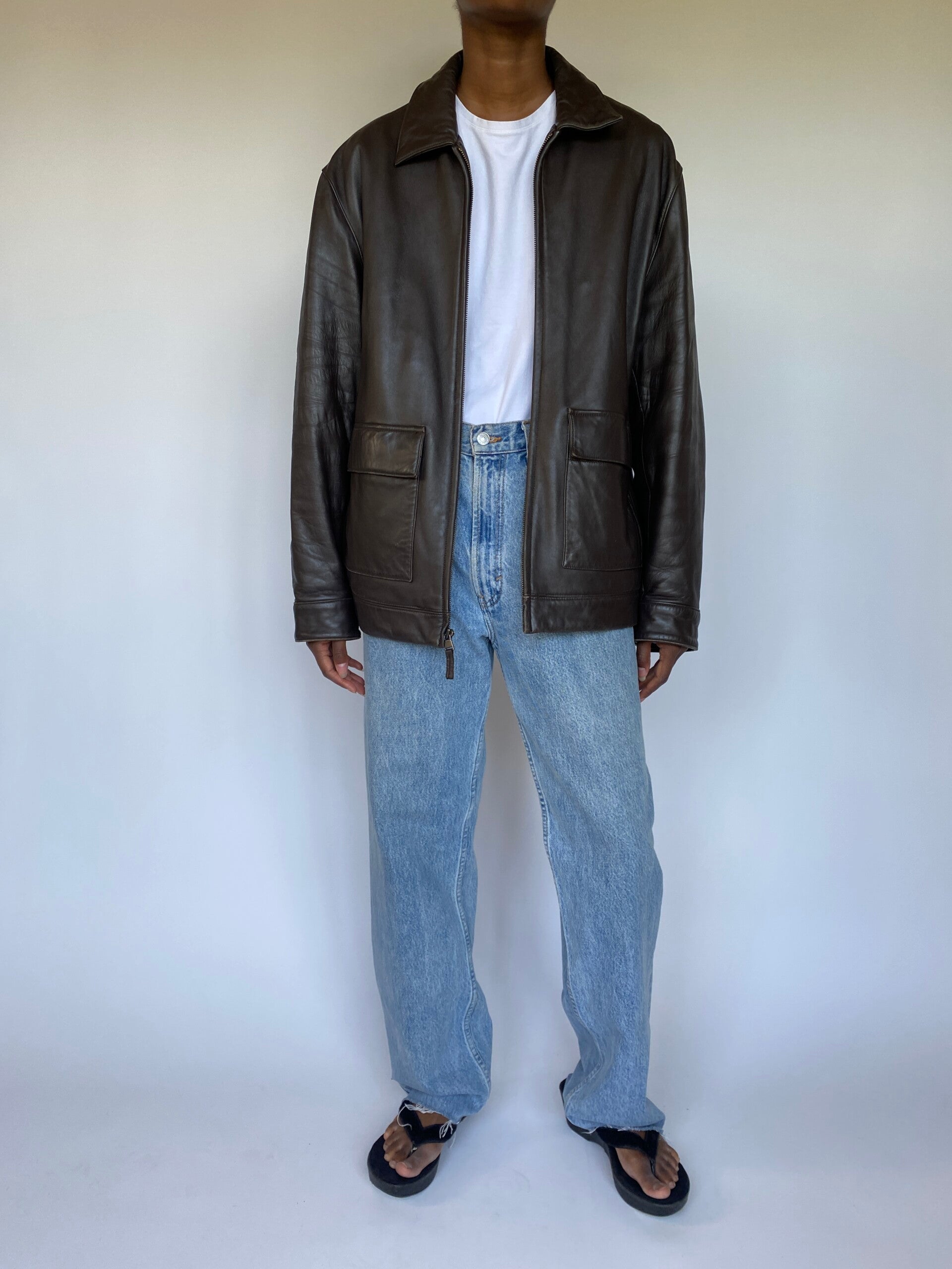 VINTAGE OVERSIZED DARK BROWN LEATHER JACKET 3587
