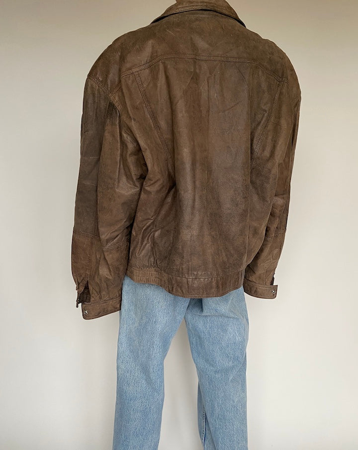 VINTAGE BROWN OVERSIZED LEATHER JACKET 2618