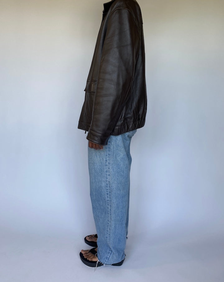 VINTAGE OVERSIZED DARK BROWN LEATHER JACKET 3587