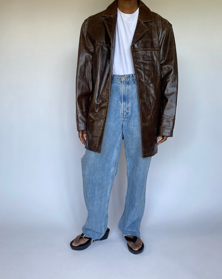 VINTAGE OVERSIZED BROWN LEATHER JACKET 3588