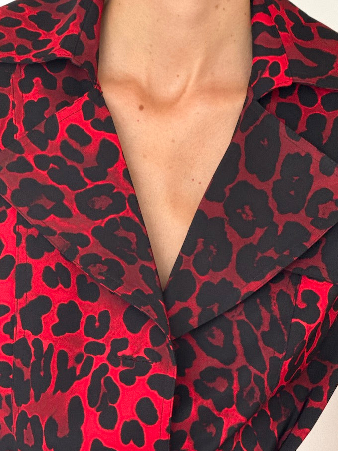 Vintage Leopard Short Trench Coat Red 6479