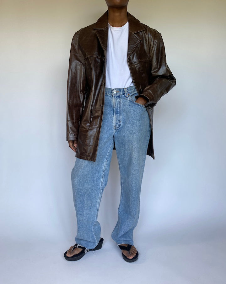 VINTAGE BROWN OVERSIZED LEATHER JACKET 3588