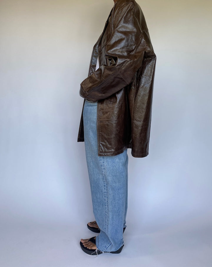 VINTAGE BROWN OVERSIZED LEATHER JACKET 3588