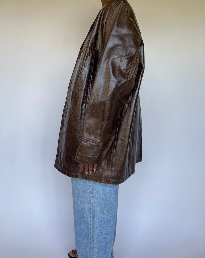 VINTAGE OVERSIZED BROWN LEATHER JACKET 3588