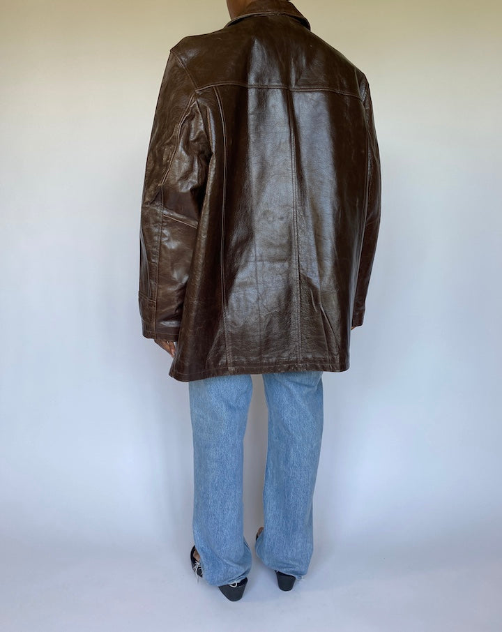 VINTAGE OVERSIZED BROWN LEATHER JACKET 3588