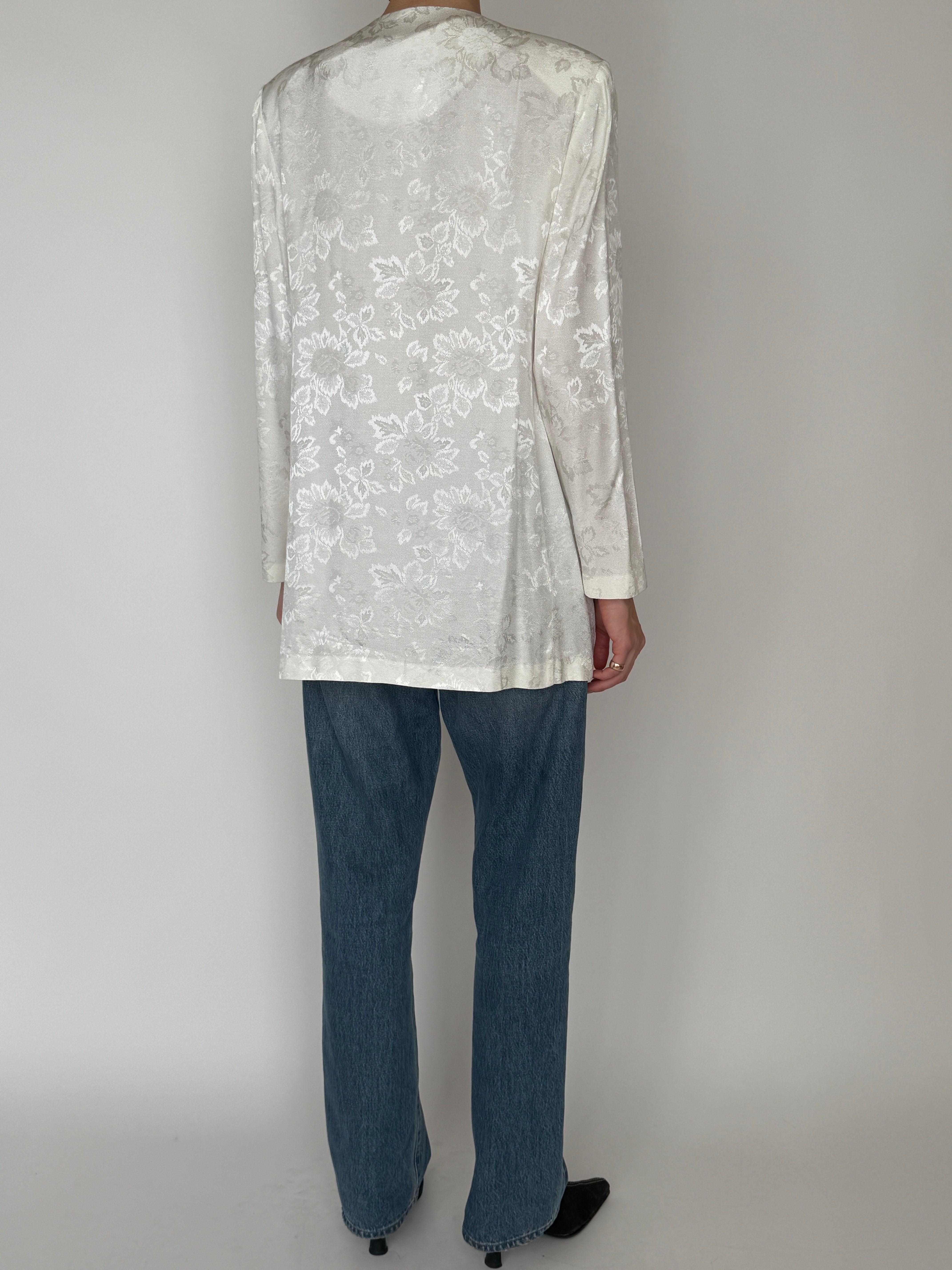 Vintage ivory jacquard frog closure jacket back view