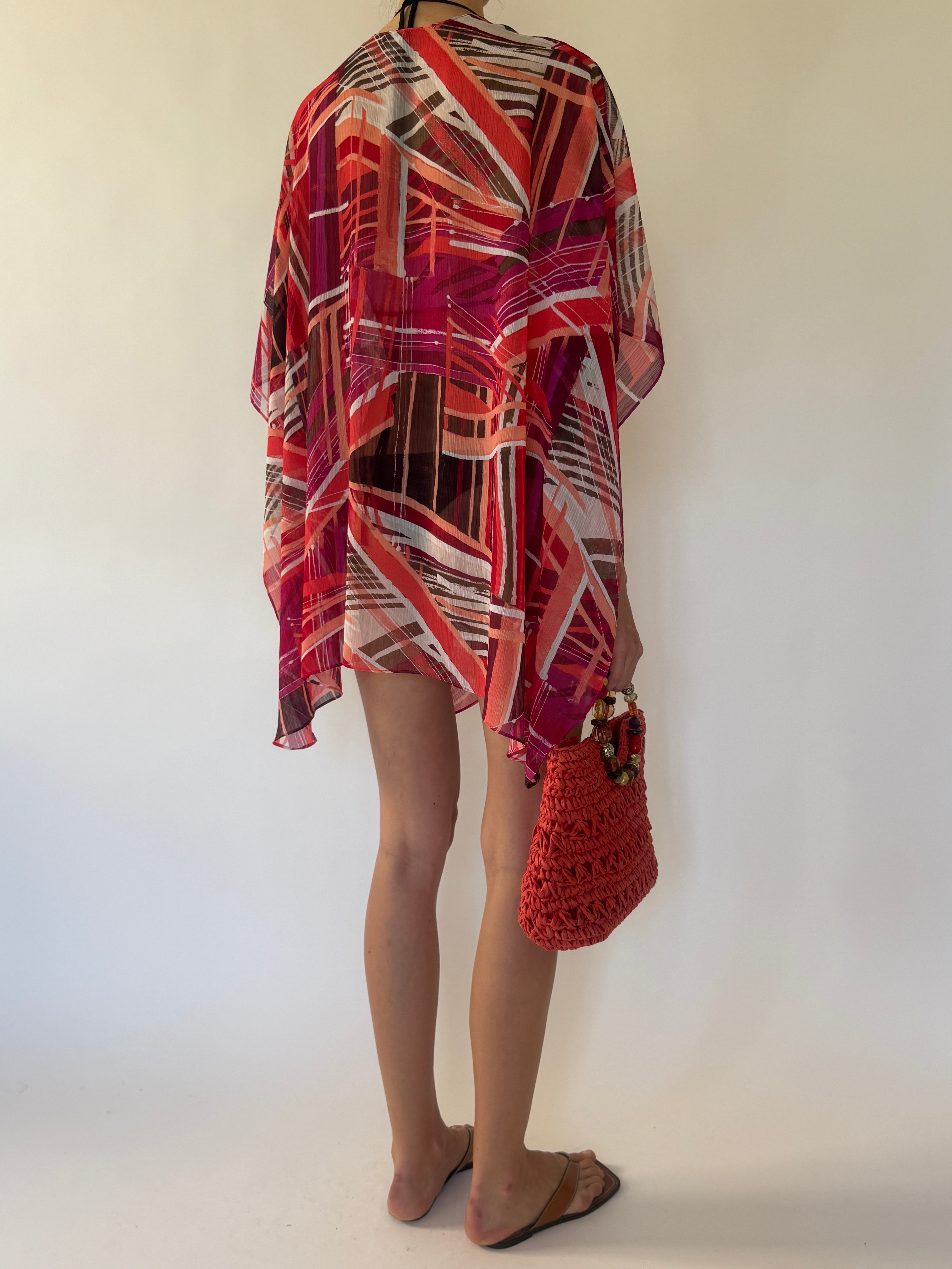 Vintage sheer abstract kimono cover-up back view