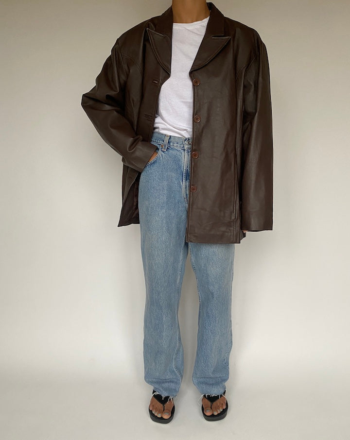 VINTAGE OVERSIZED BROWN LEATHER JACKET 1207