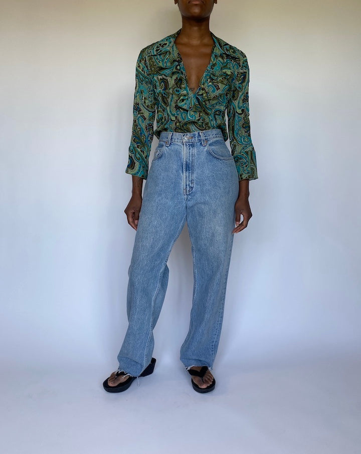 VINTAGE GREEN PAISLEY TOP 3591