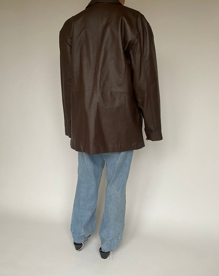 VINTAGE OVERSIZED BROWN LEATHER JACKET 1207