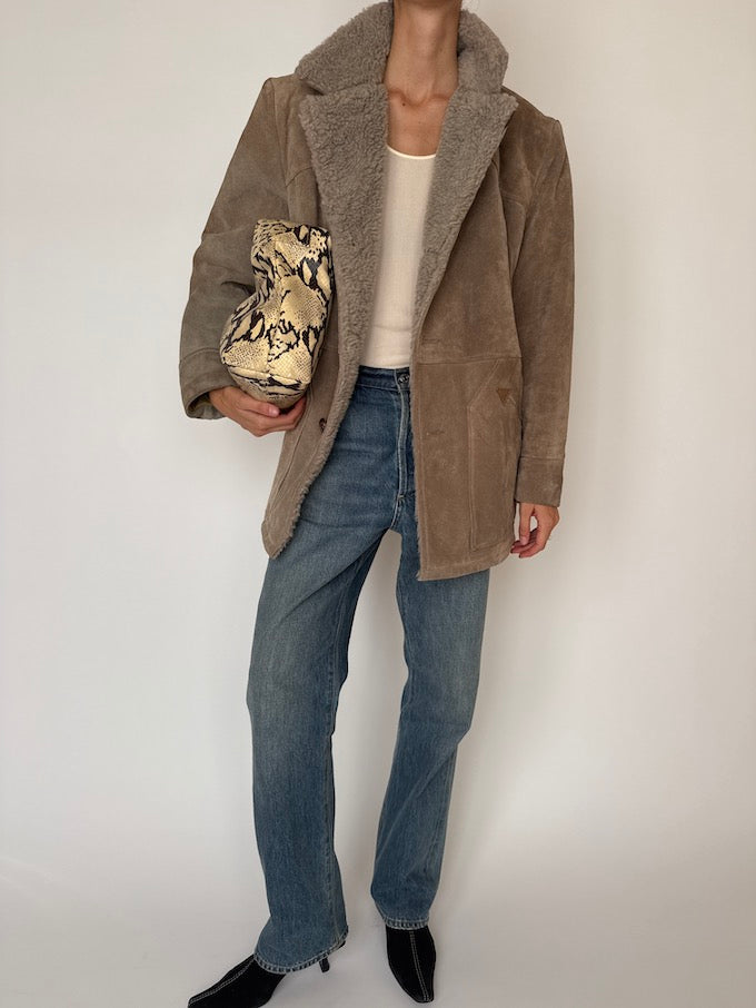 Vintage Shearling Suede Coat Taupe 6465