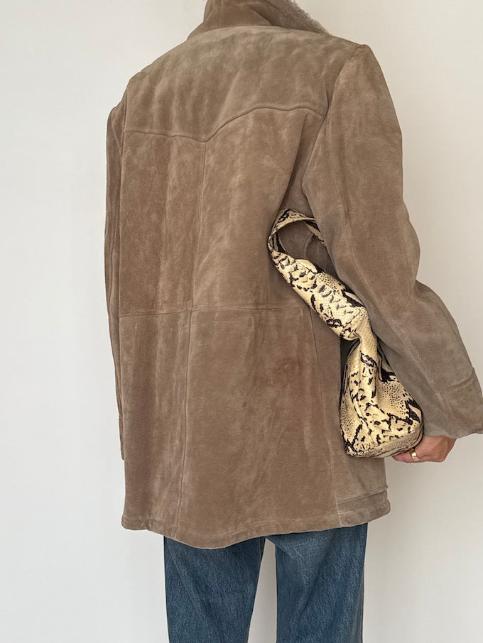 Vintage Shearling Suede Coat Taupe 6465