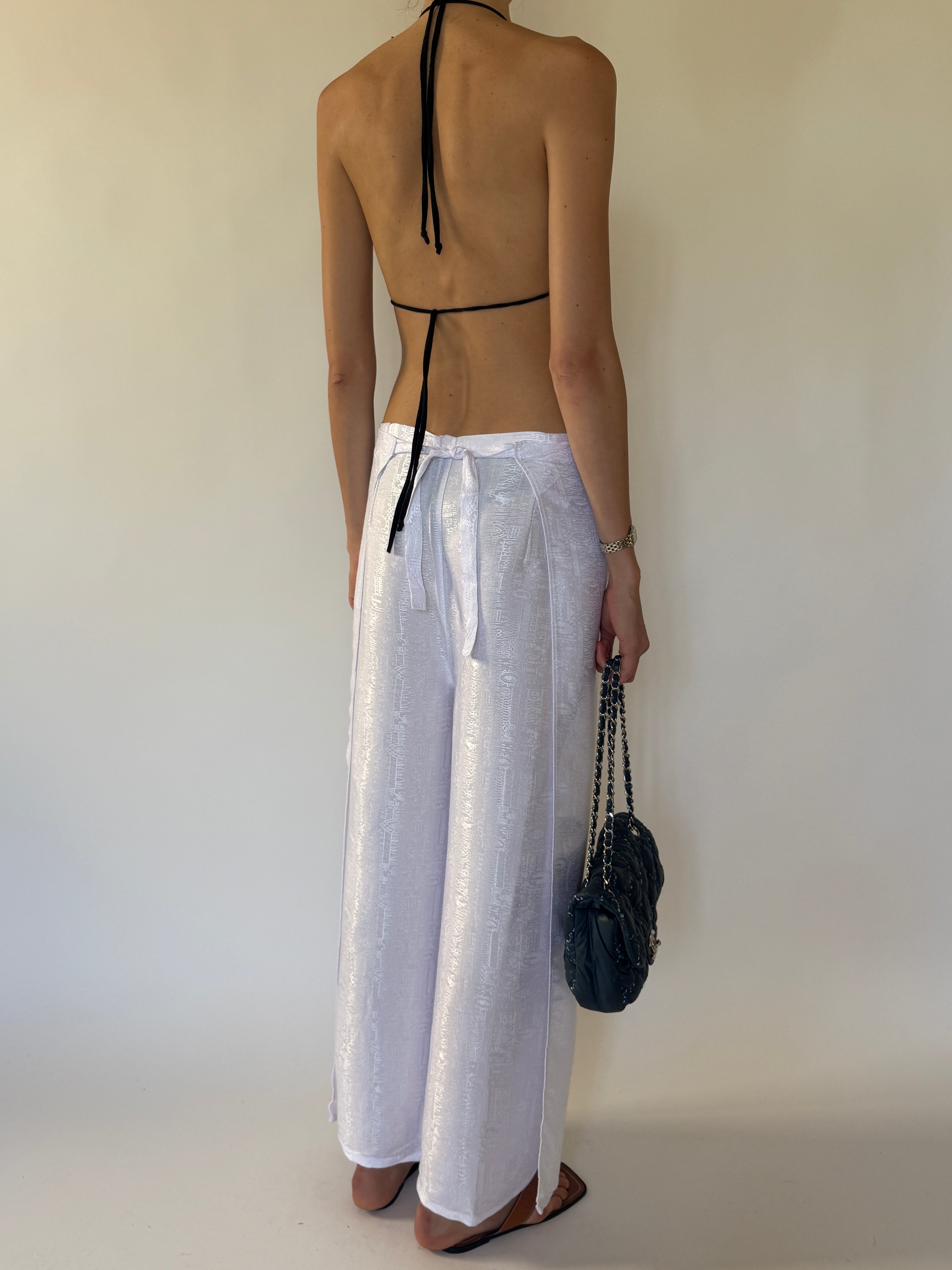 Vintage white textured wide-leg pants back view