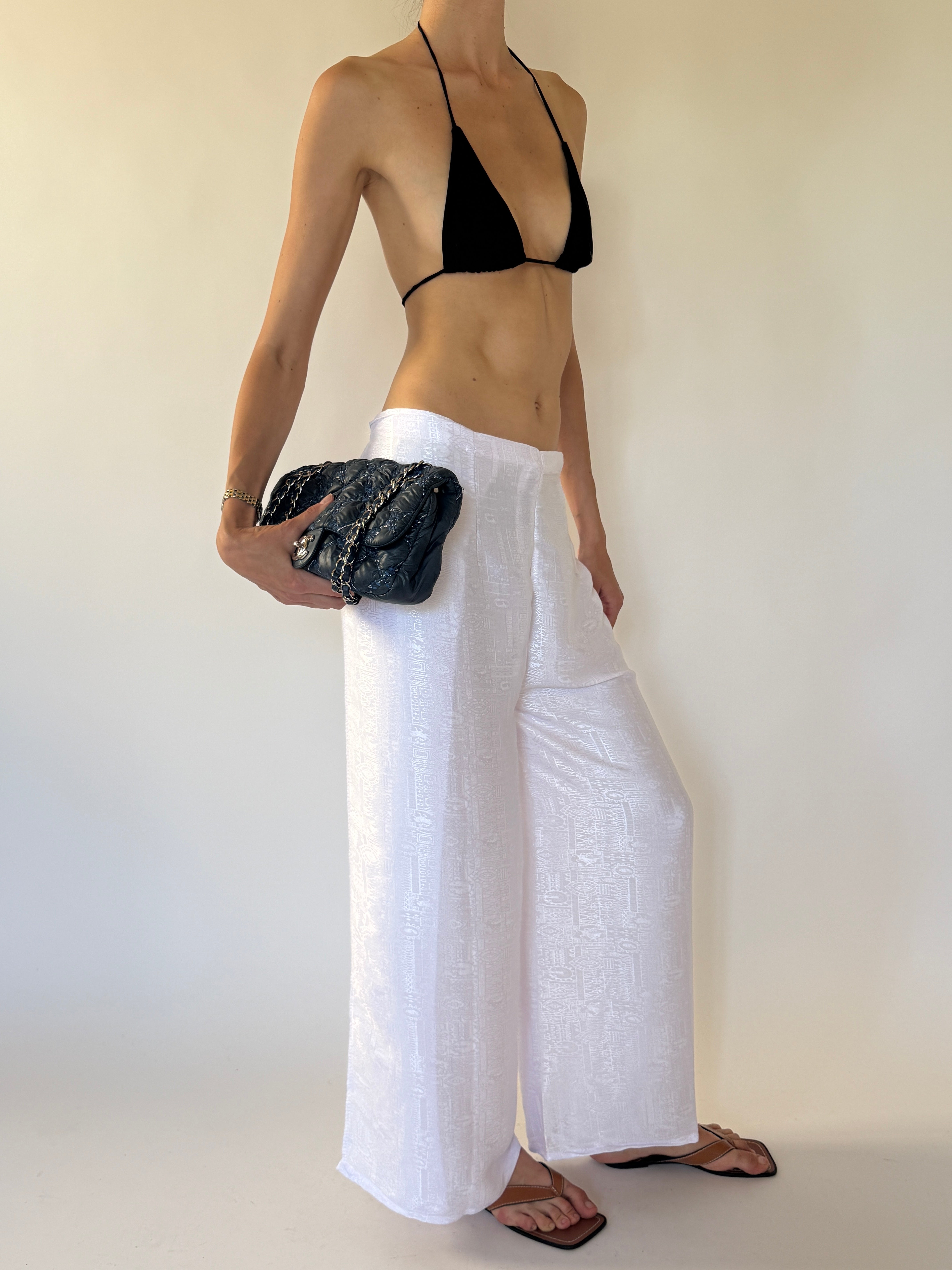 Vintage white textured wide-leg pants front view