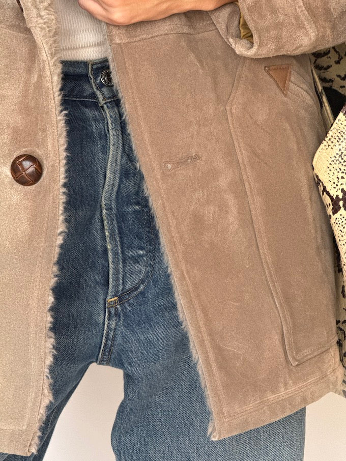 Vintage Shearling Suede Coat Taupe 6465