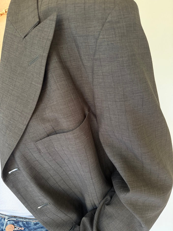 Vintage Long Brown Striped Blazer 5773