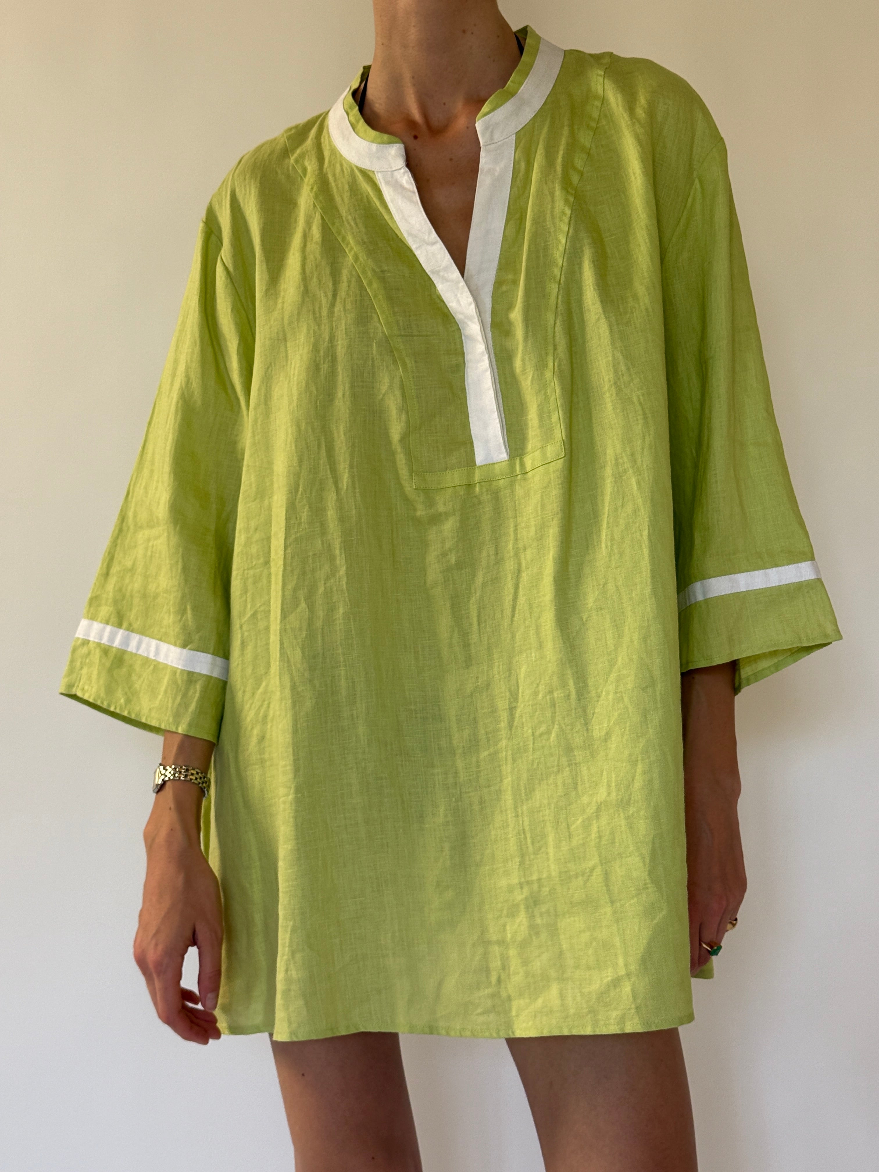 Vintage green linen swim cover-up front view
