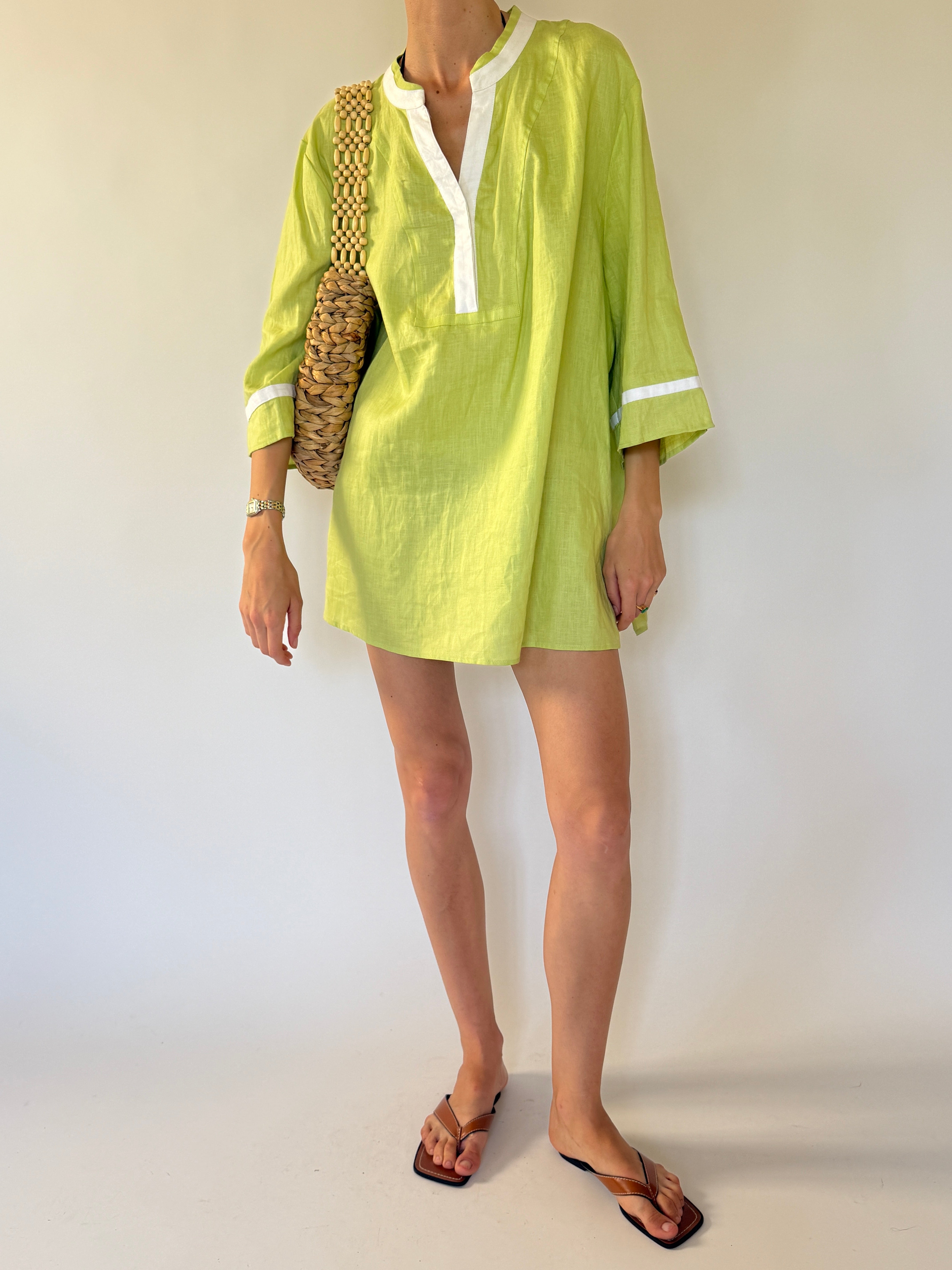 Vintage green linen swim cover-up front view
