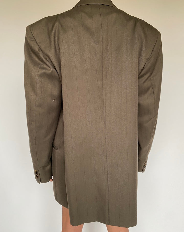 VINTAGE PINSTRIPED OLIVE BLAZER 2629