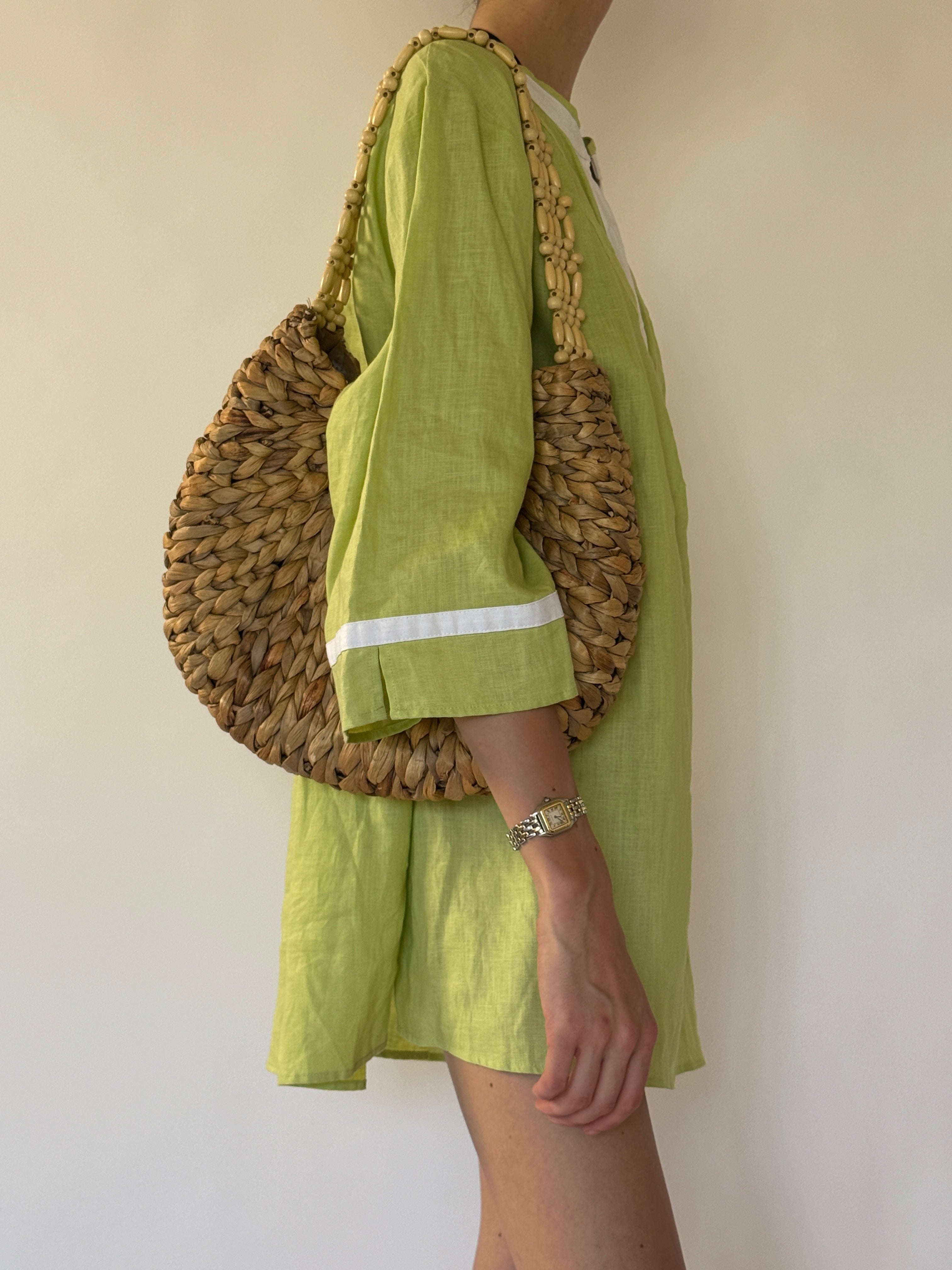 Vintage green linen swim cover-up side view