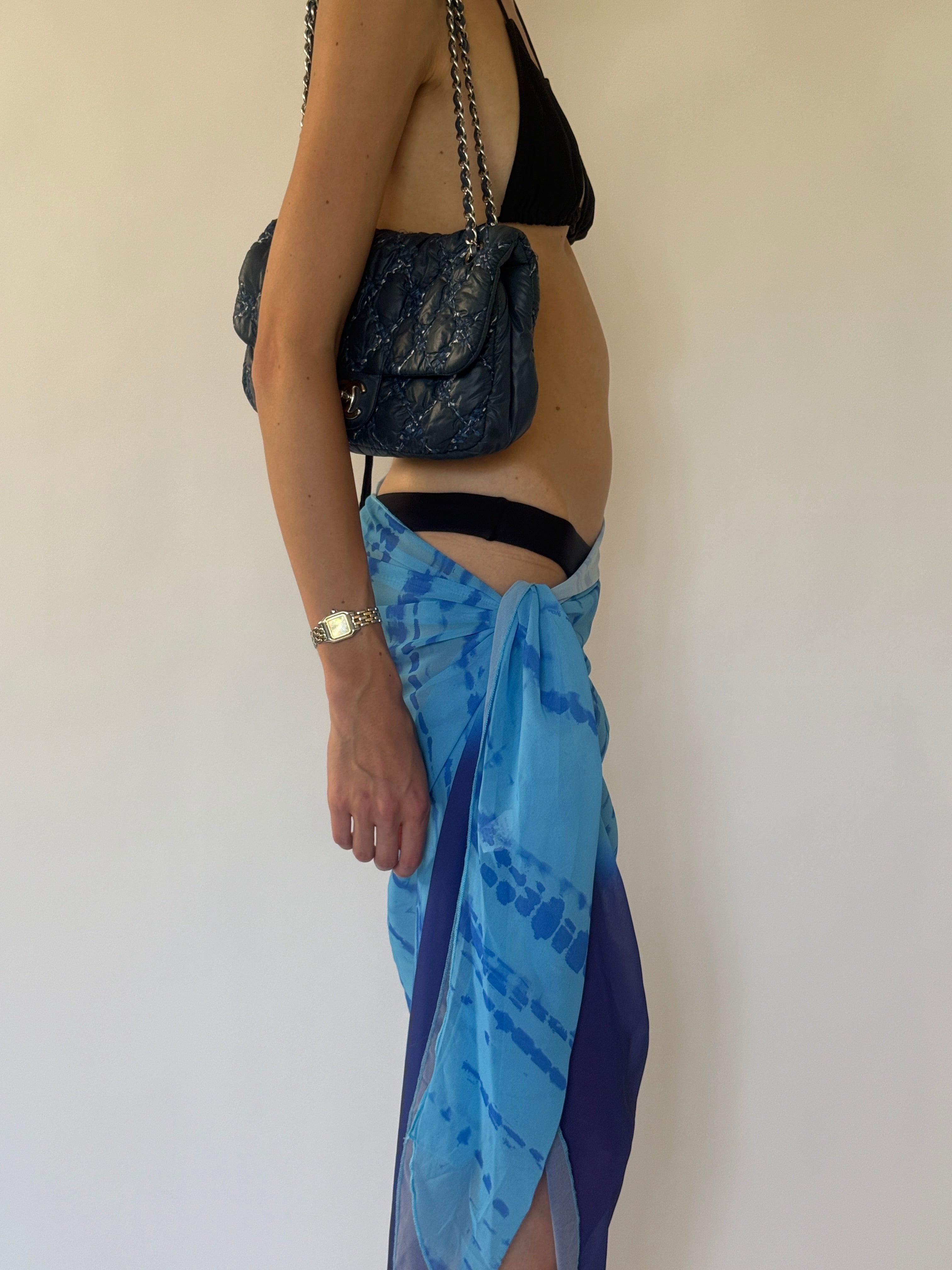 Vintage blue tie-dye sarong side view