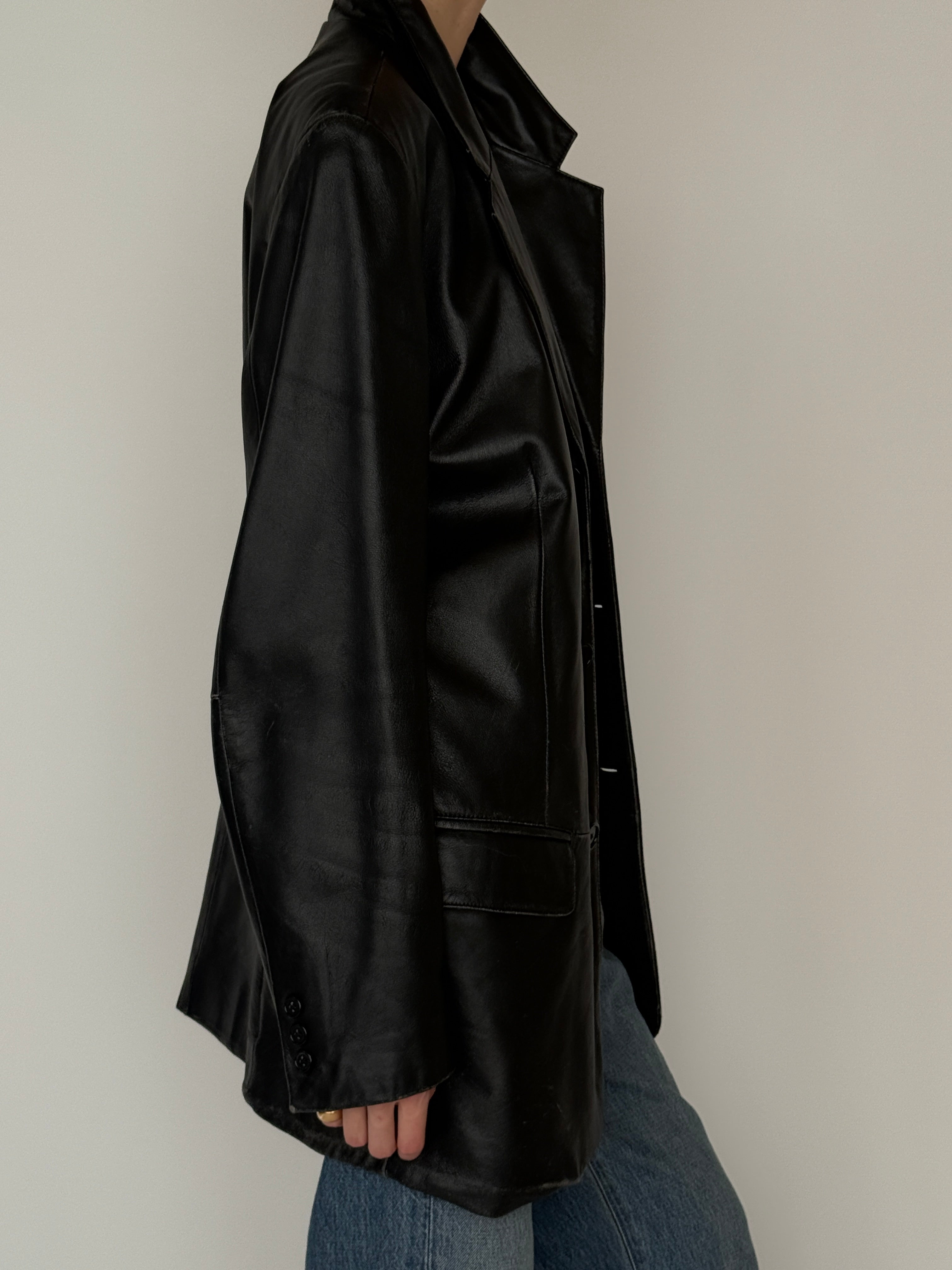 Vintage black leather blazer side view