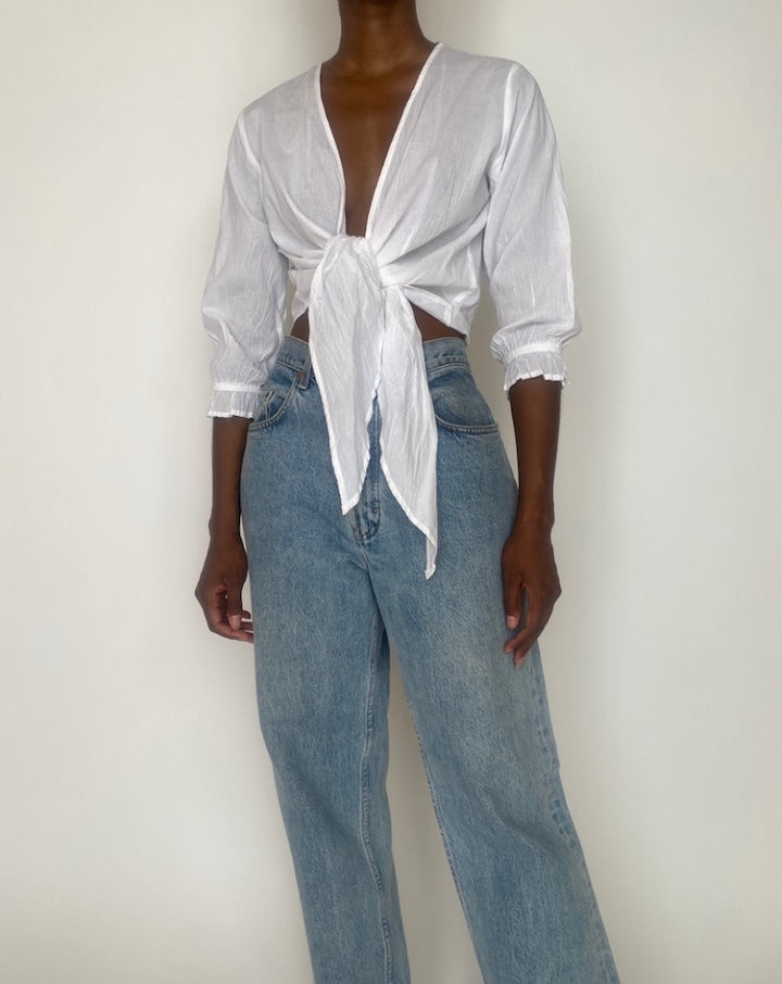 VINTAGE WHITE TIE BLOUSE 3914
