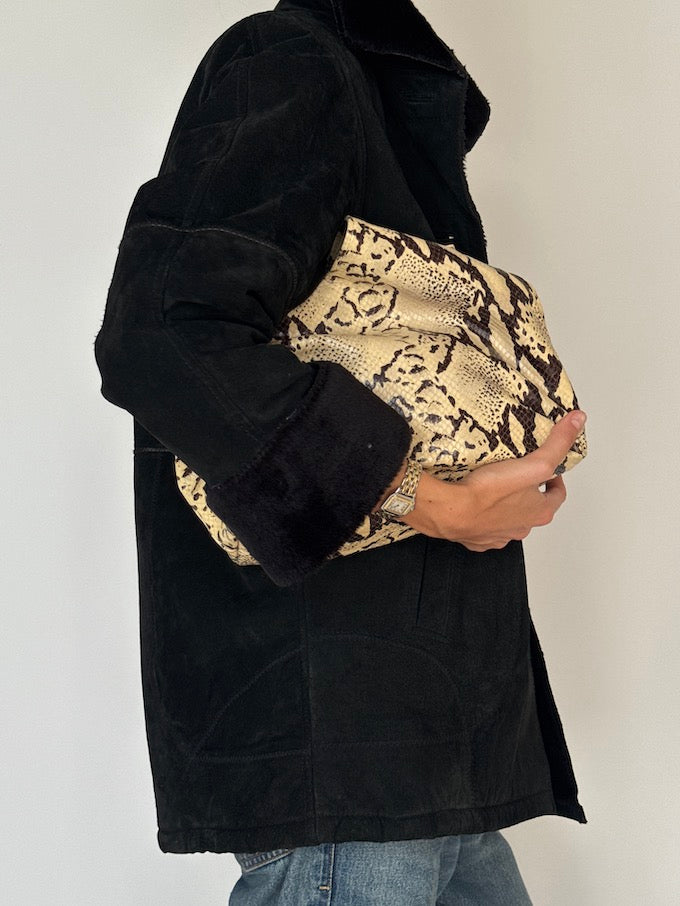 Vintage Faux Shearling Suede Jacket Black 6467