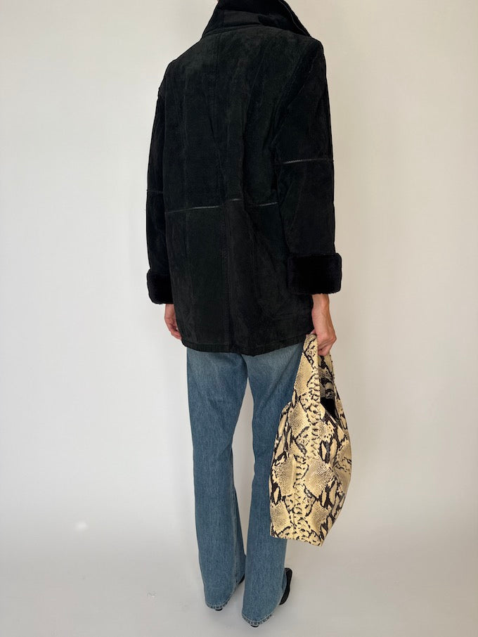 Vintage Faux Shearling Suede Jacket Black 6467