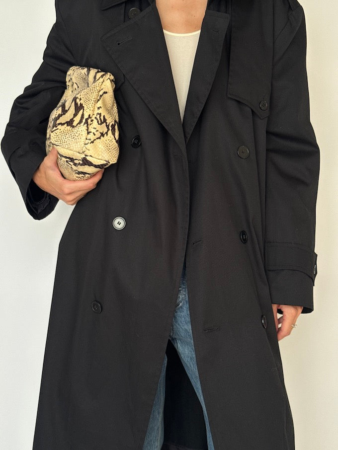 Vintage Long Trench Coat Black 6460
