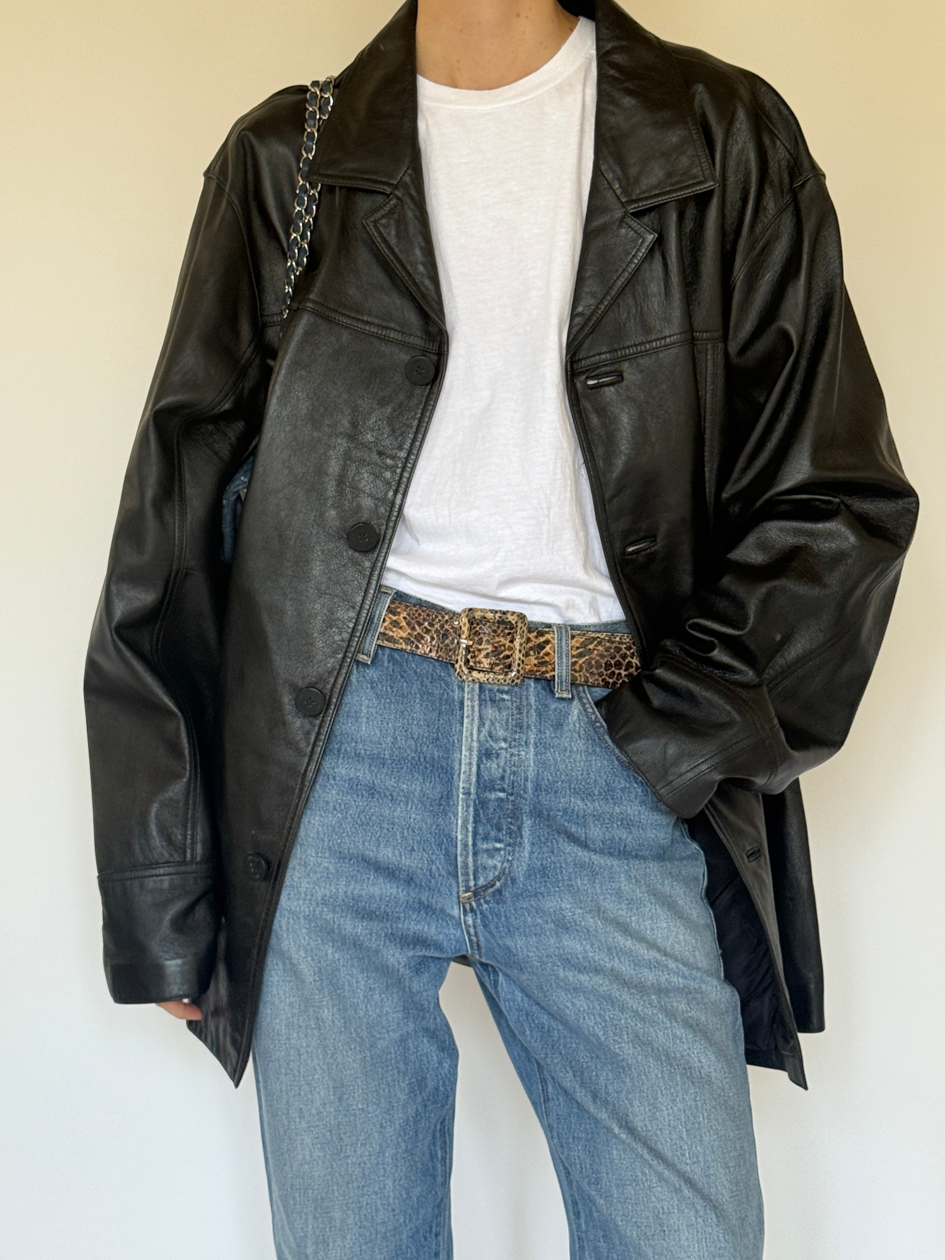 Vintage leather jacket texture close-up