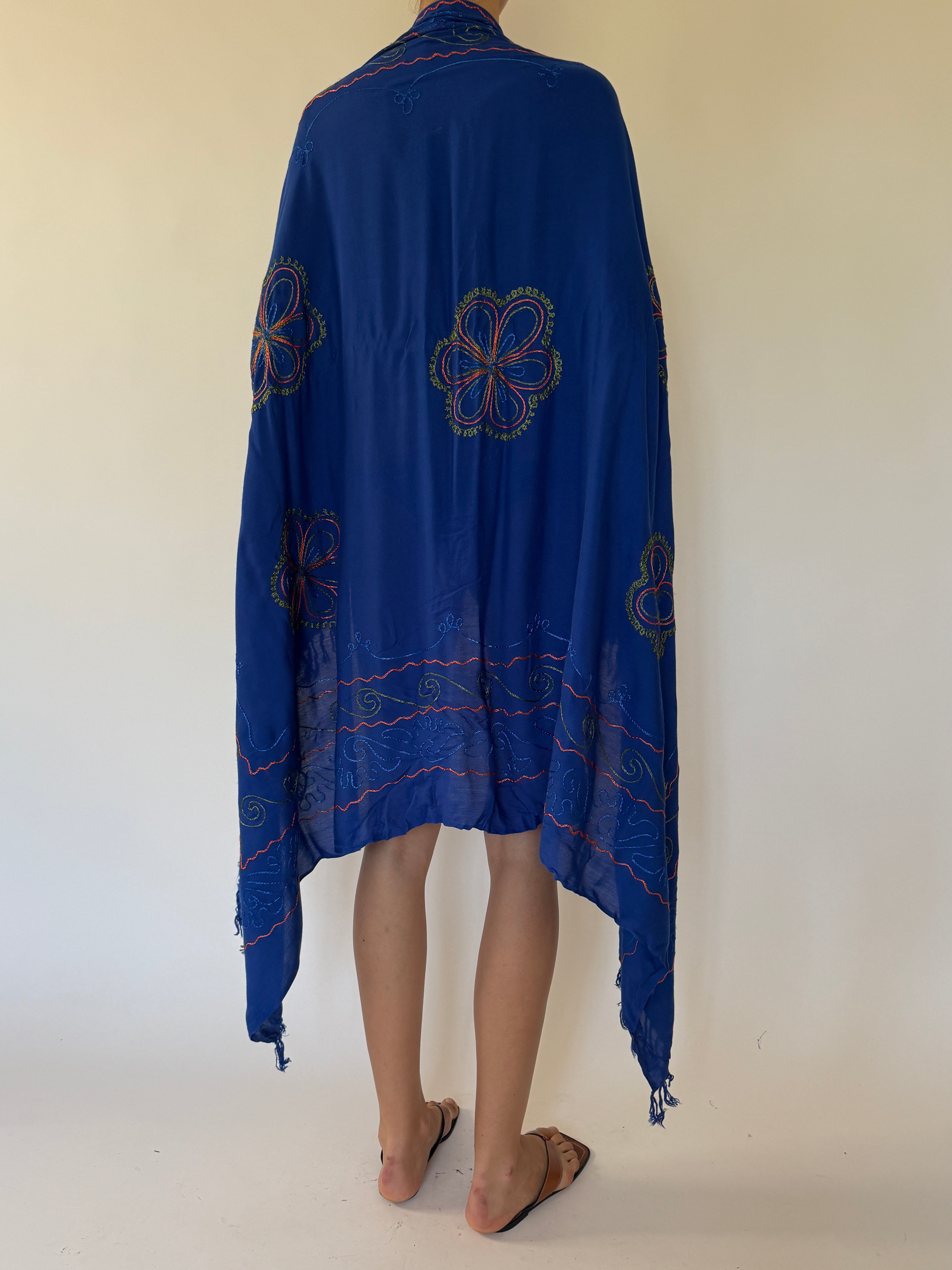 Vintage embroidered royal blue sarong back view